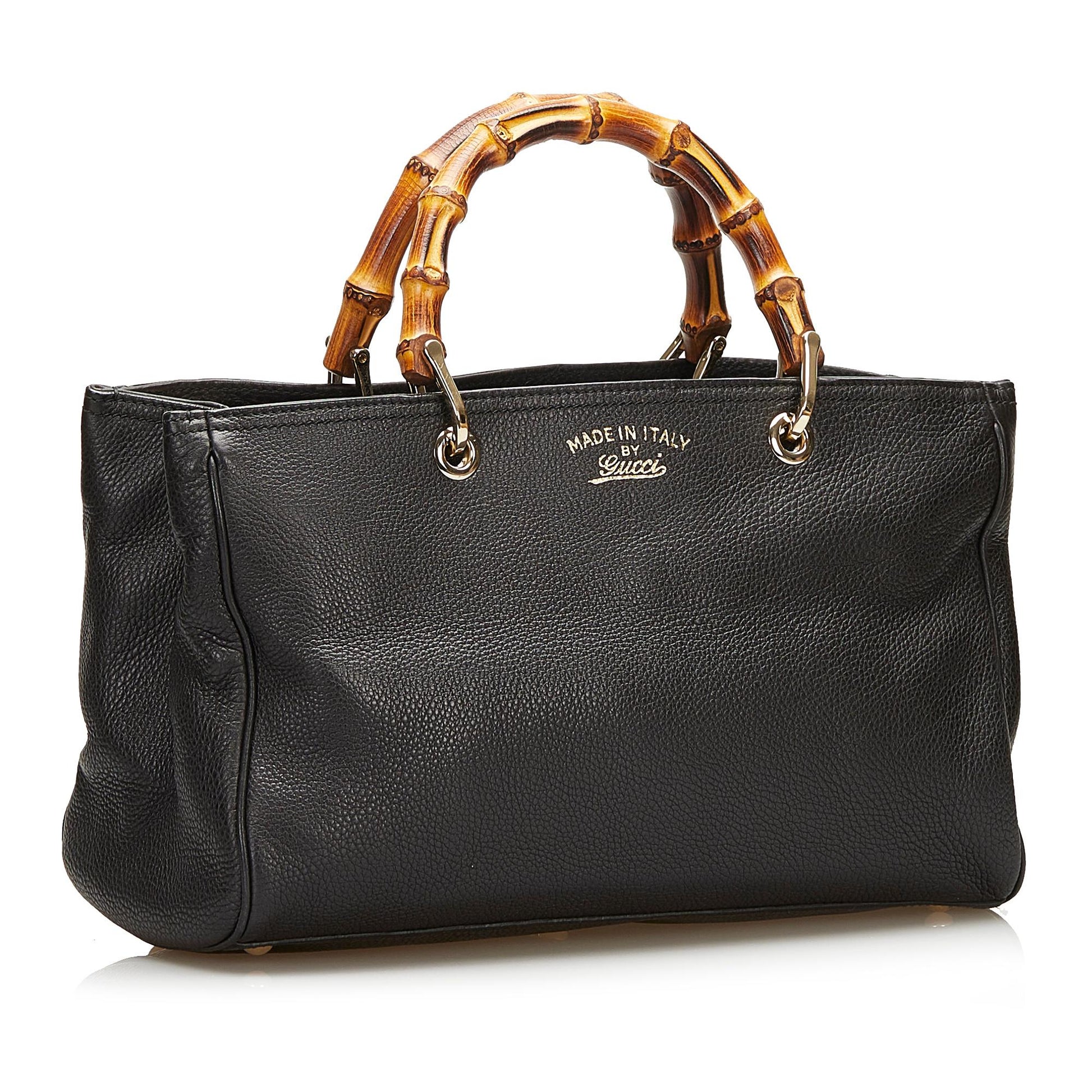 Gucci Bamboo Shopper SHG-dP6JxK Leather Calf Black Brown Satchel Bag