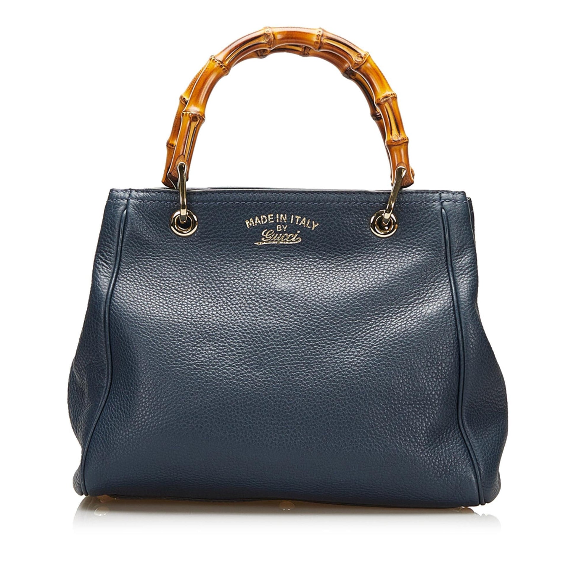 Gucci Bamboo Shopper SHG Calf Blue Satchel Bag