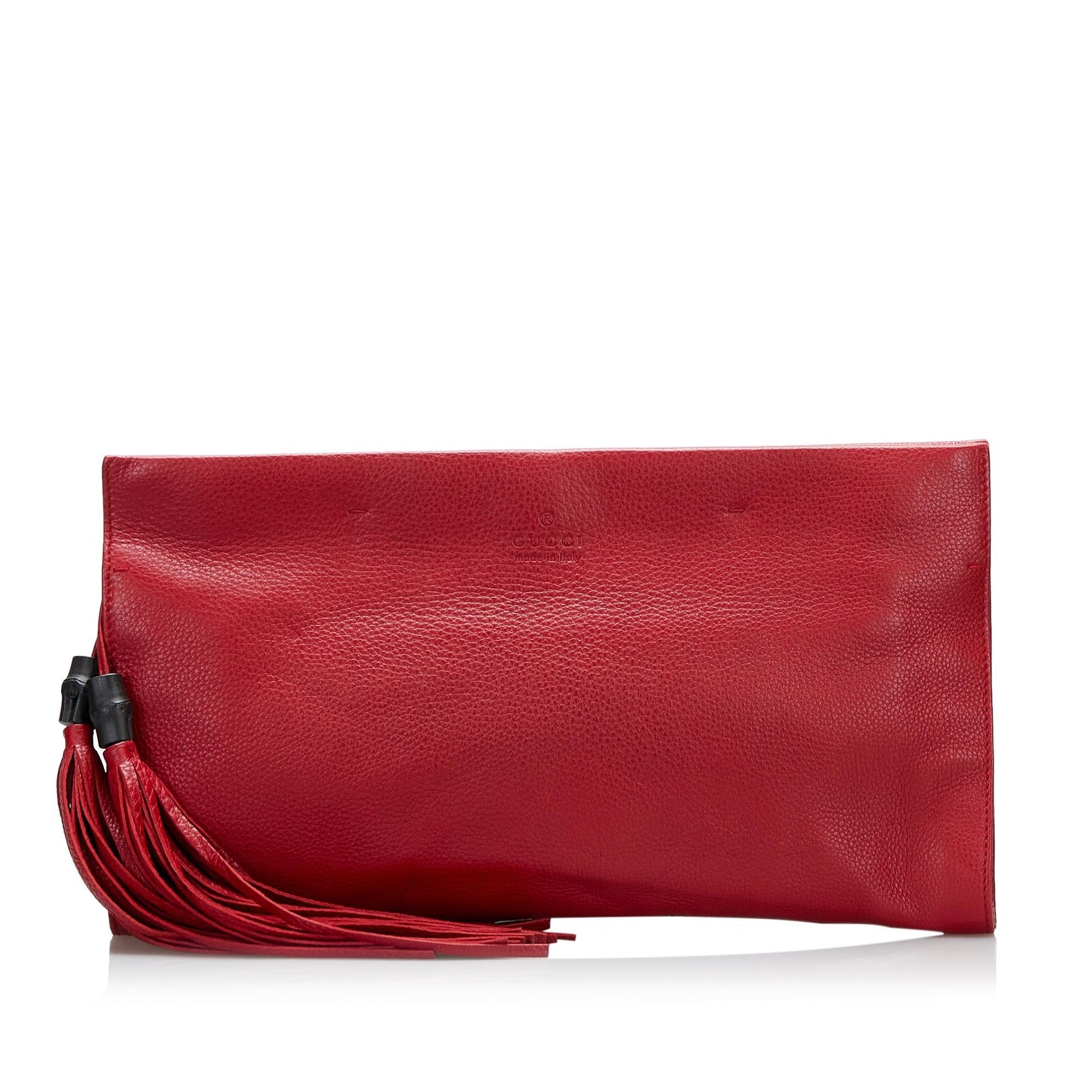 Gucci Bamboo Tassel SHG Calf Red Clutch Bag
