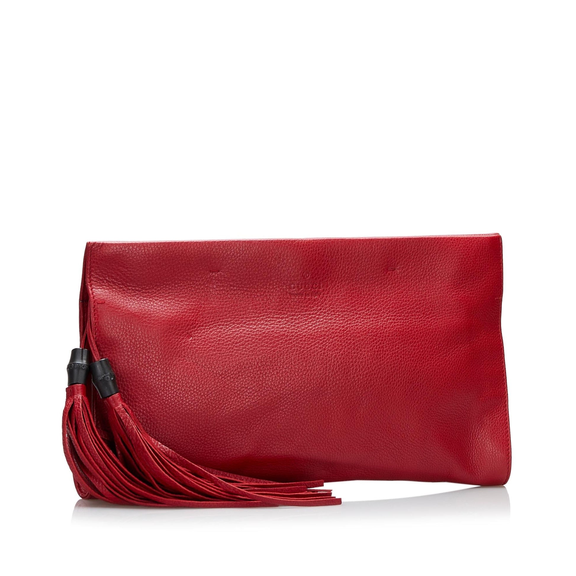 Gucci Bamboo Tassel SHG Calf Red Clutch Bag