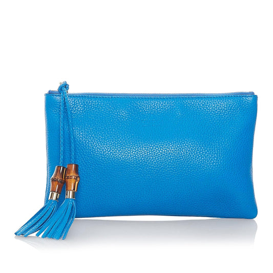 Gucci Bamboo Tassel SHG Leather Calf Blue Clutch Bag