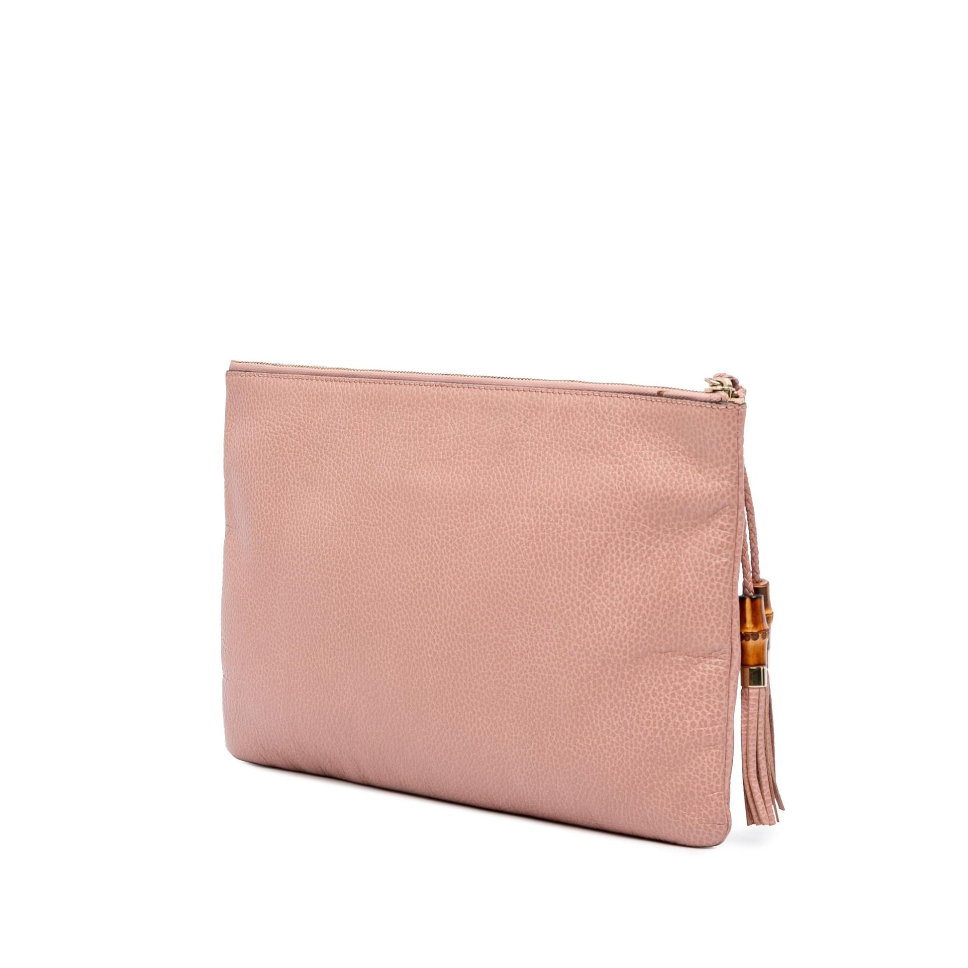 Gucci Bamboo Tassel Leather Calf Pink Clutch Bag