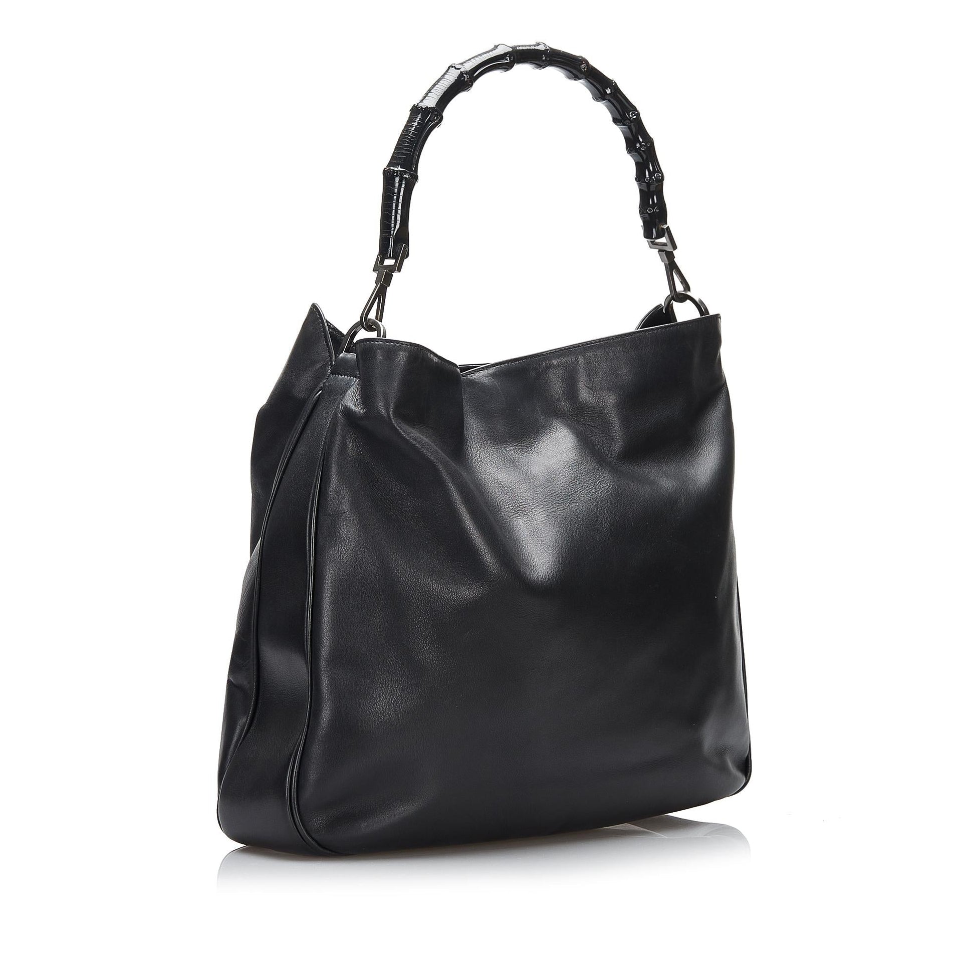 Gucci Bamboo SHG-4ZhtQd Calf Black Tote Bag