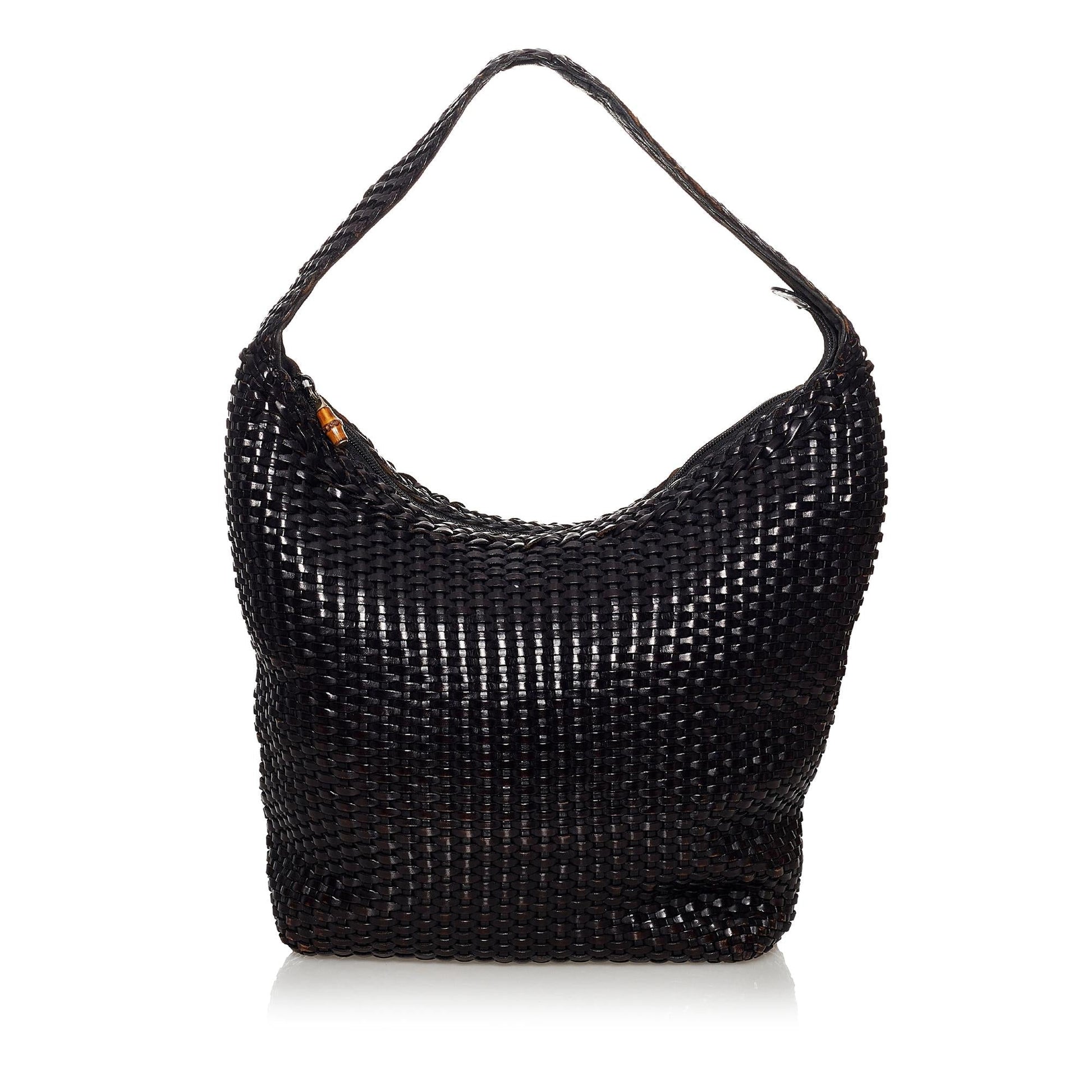 Gucci Bamboo Weaved SHG Leather Calf Black Shoulder Bag