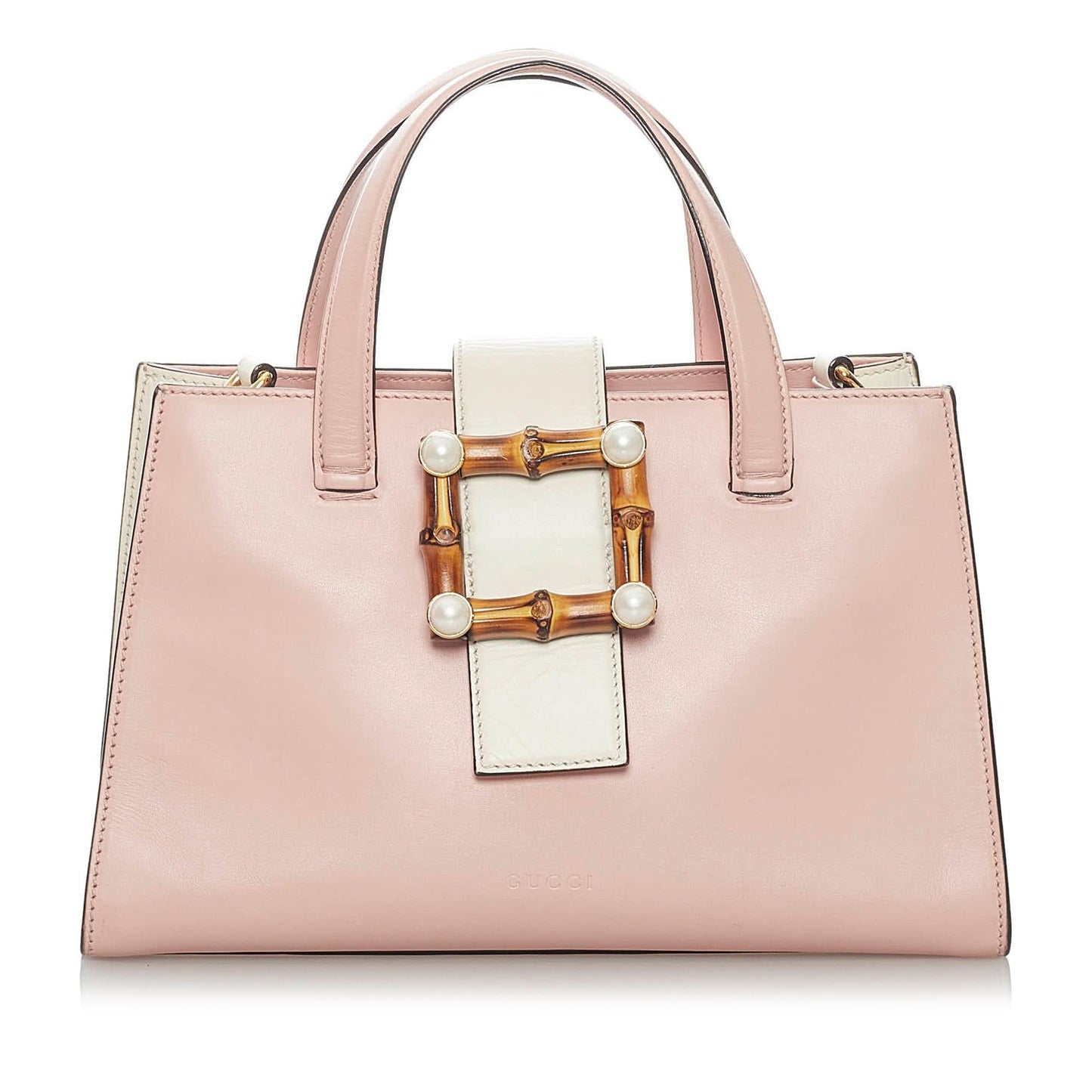 Gucci Bamboo Web SHG Leather Calf White Pink Satchel Bag