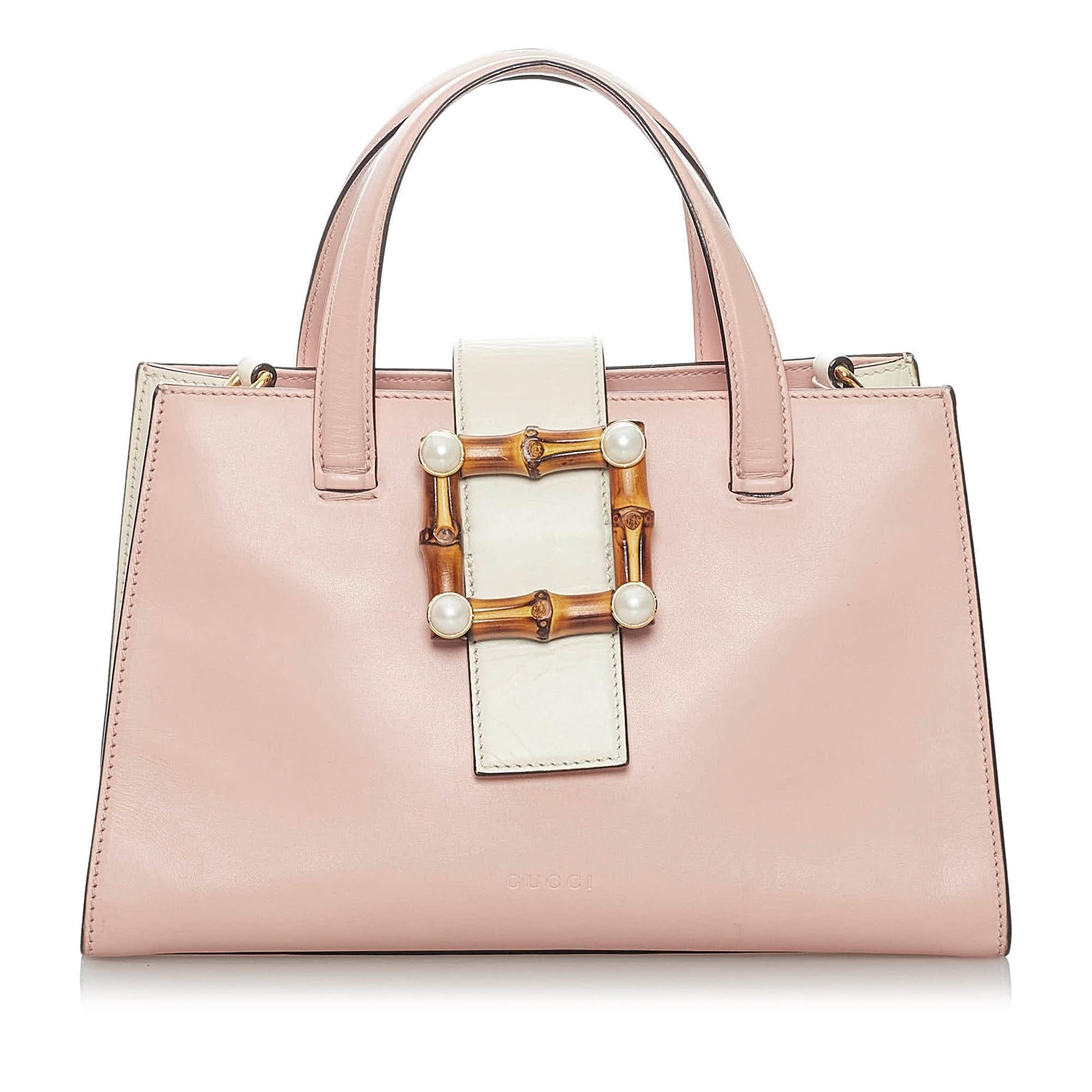 Gucci Bamboo Web SHG Leather Calf White Pink Satchel Bag