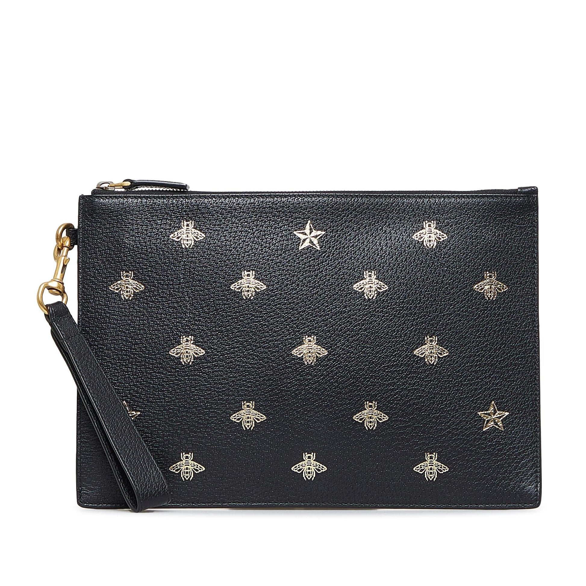 Gucci Bee Star SHG-nCln2z Calf Black Clutch Bag