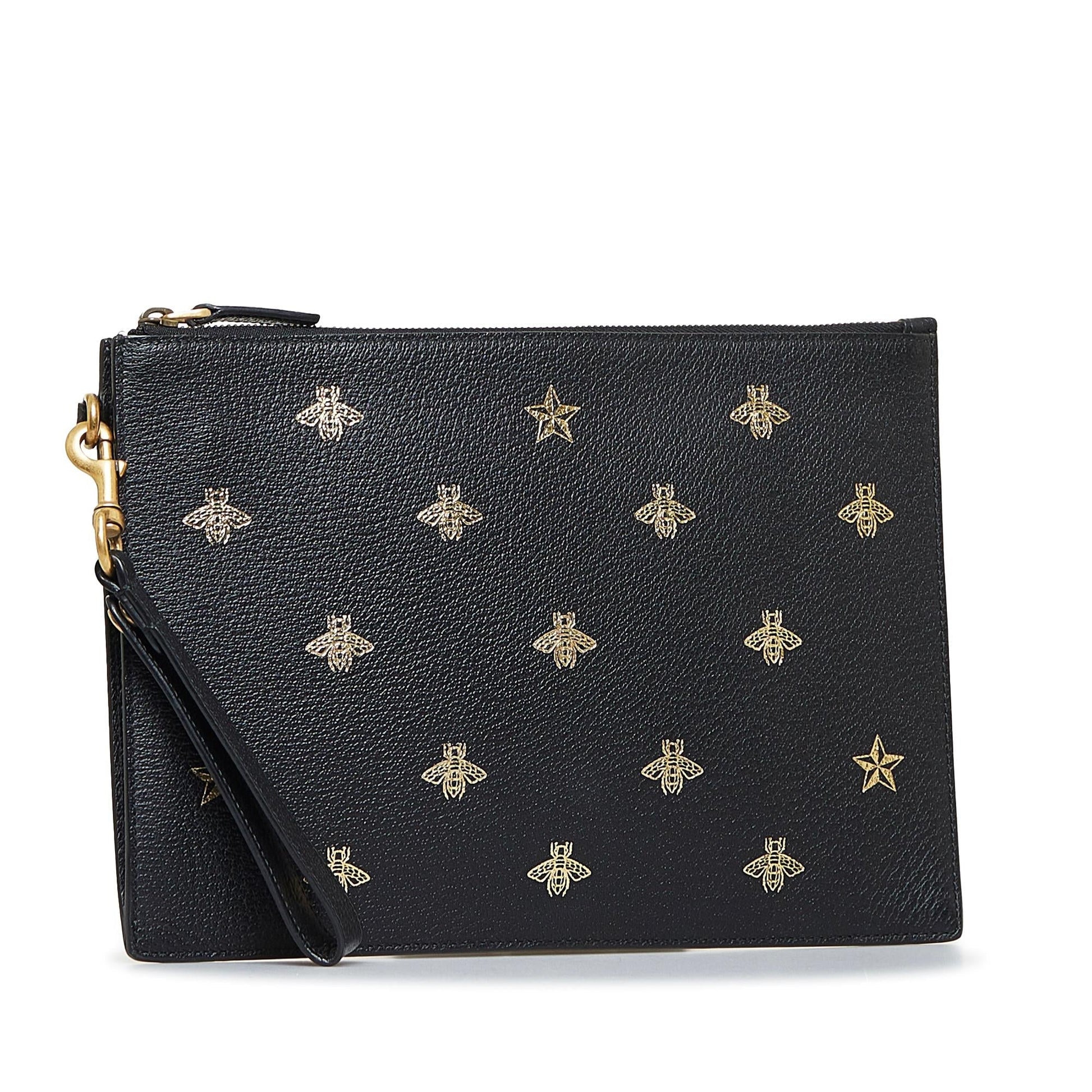 Gucci Bee Star SHG-nCln2z Calf Black Clutch Bag