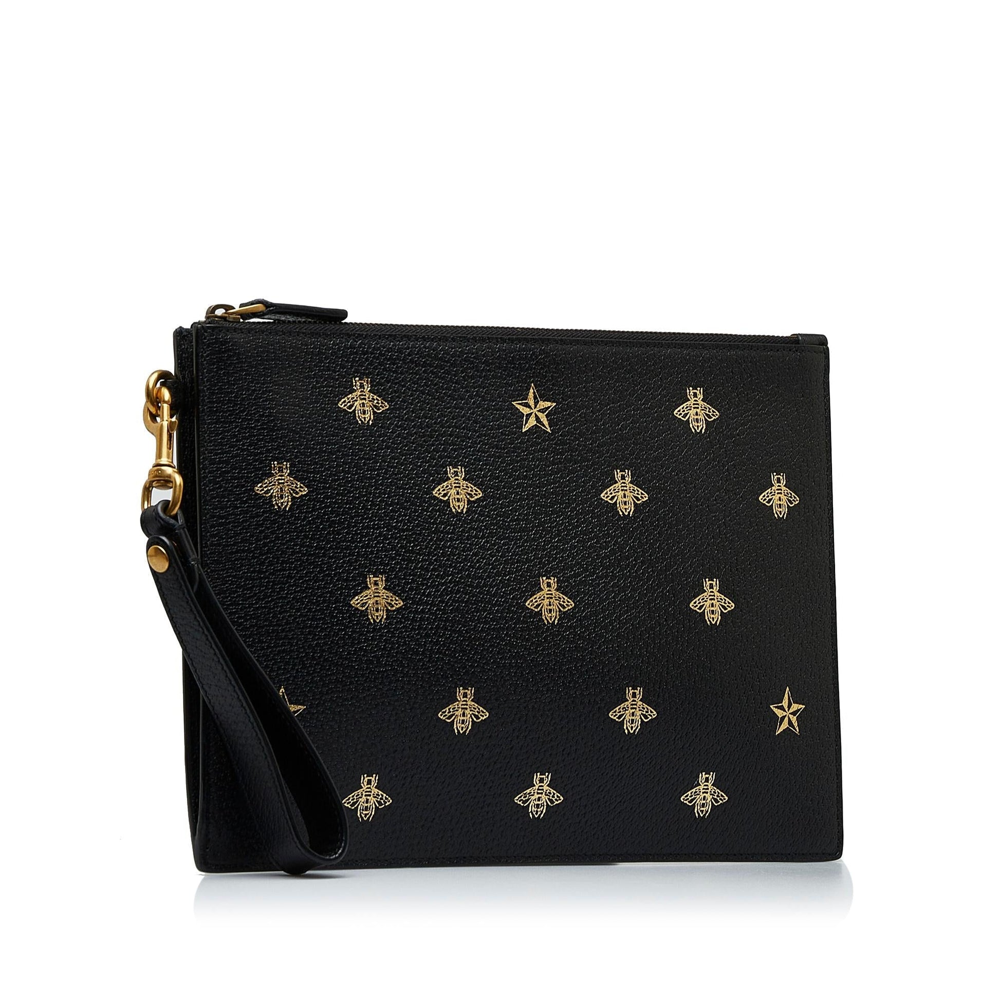 Gucci Bee Star SHG-zhsY2F Calf Black Clutch Bag