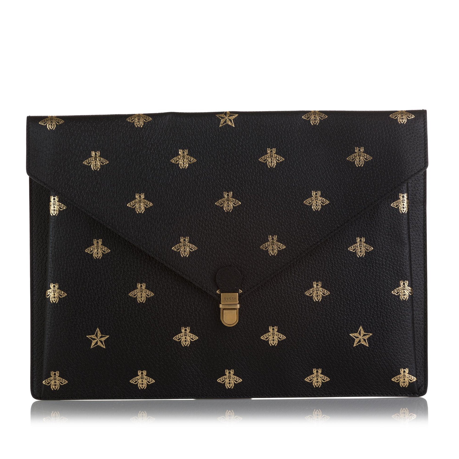 Gucci Bee Star Envelope Portfolio SHG-ssbcCg Leather Calf Black Small Handbag