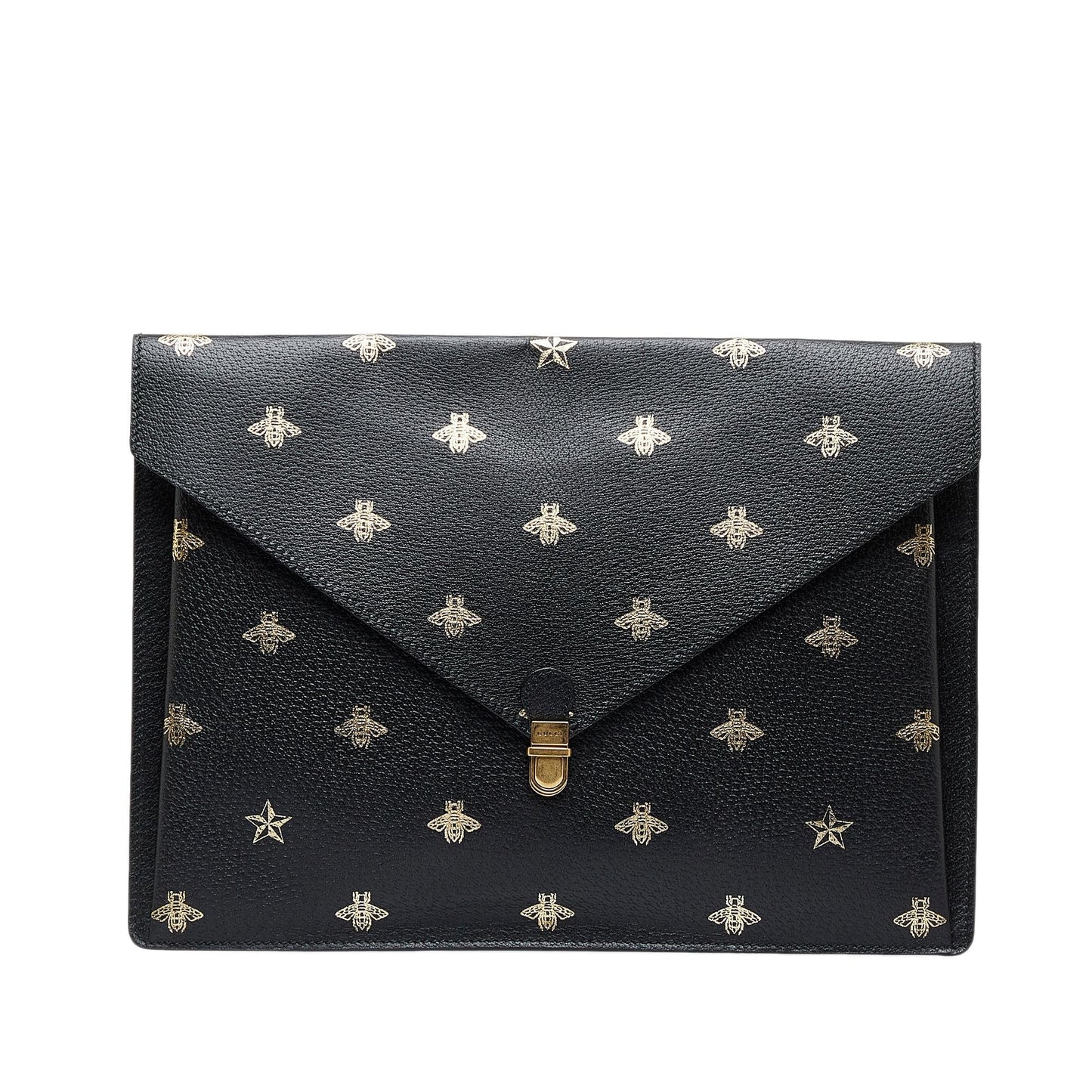 Gucci Bee Star Envelope Portfolio SHG-QDLUYm Calf Black Clutch Bag