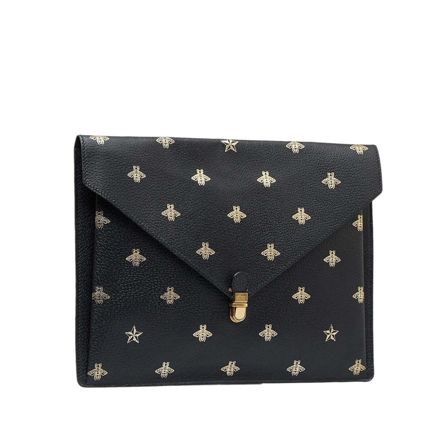 Gucci Bee Star Envelope Portfolio SHG-QDLUYm Calf Black Clutch Bag