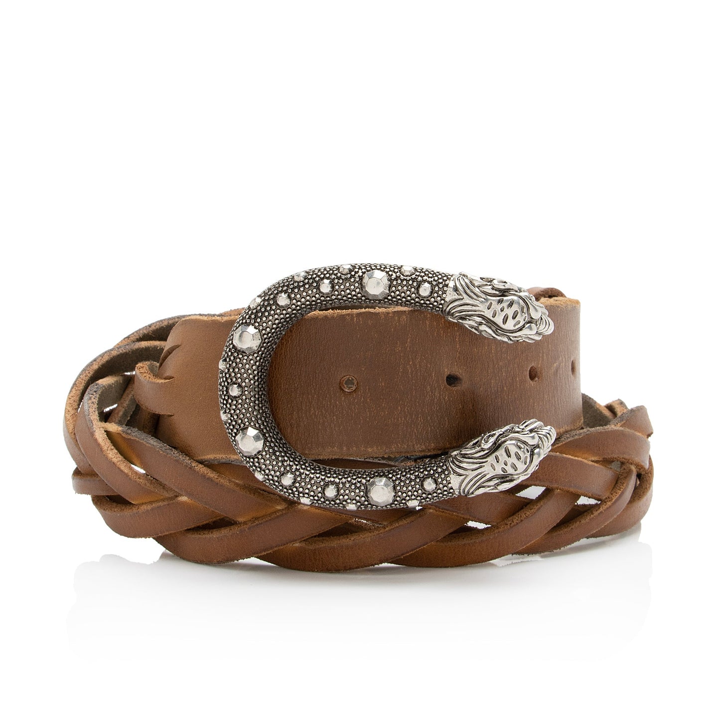 Gucci Braided Distressed Dionysus Belt - Leather Brown Silver Accessory