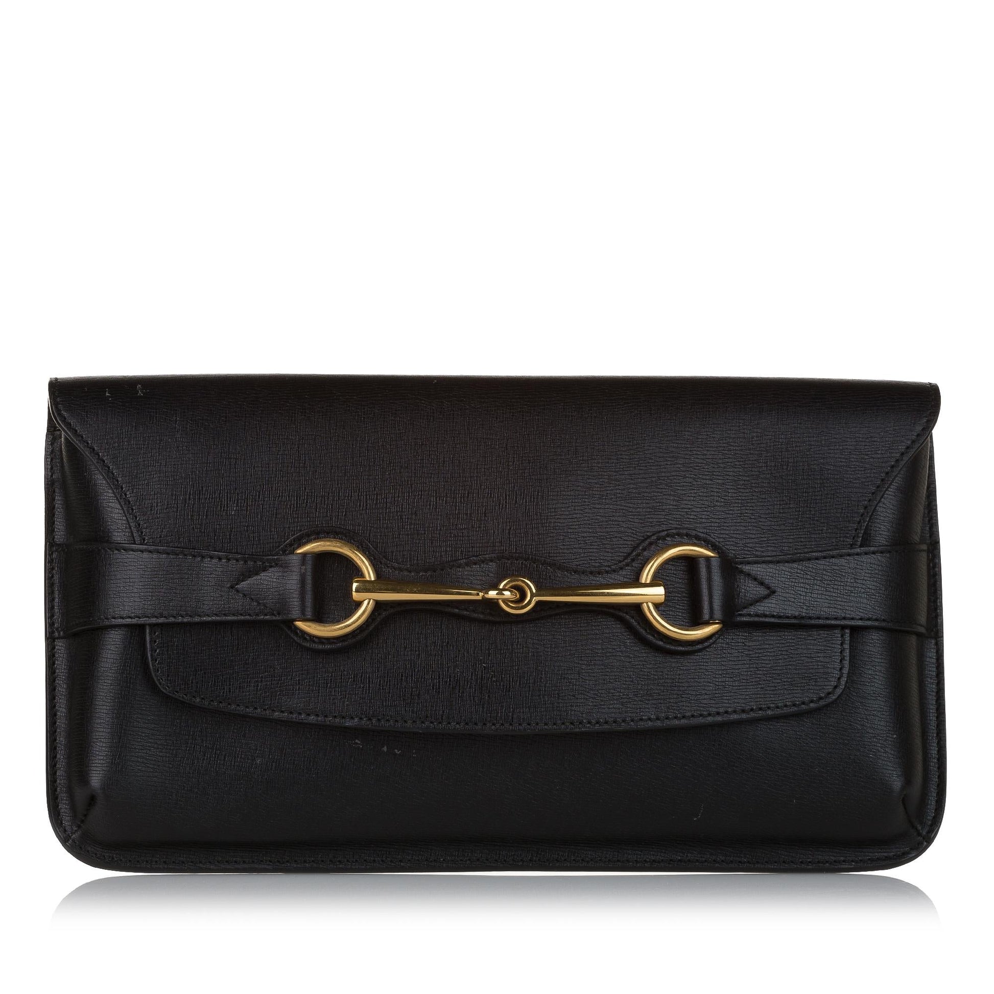 Gucci Bright Bit SHG Leather Calf Black Clutch Bag
