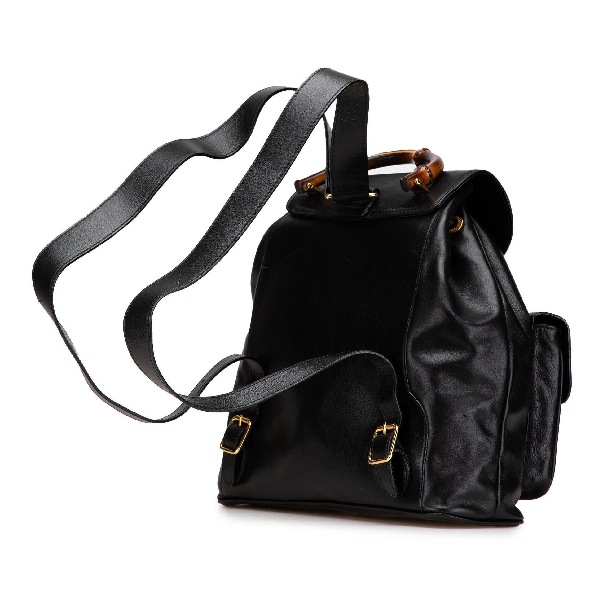 Gucci Bamboo Drawstring Backpack Calf Calfskin Black Jewelry Drawstring Backpack