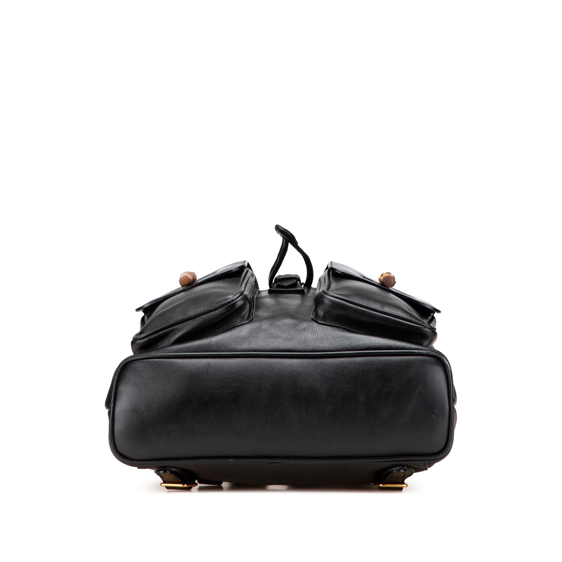 Gucci Bamboo Drawstring Backpack Calf Calfskin Black Jewelry Backpack 2