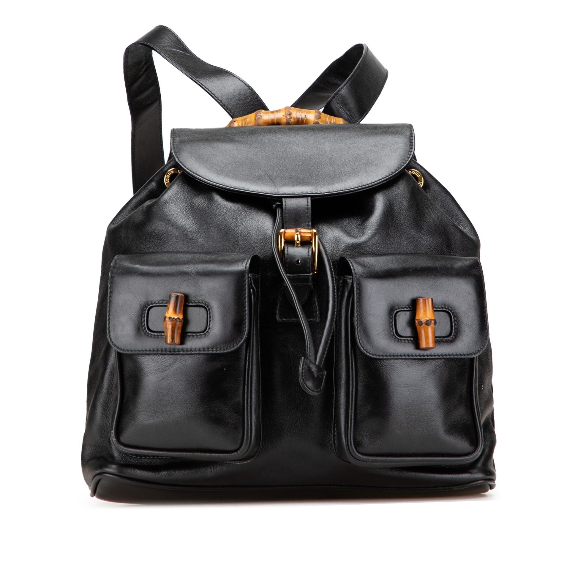 Gucci Bamboo Drawstring Backpack Calf Calfskin Black Jewelry Backpack 2