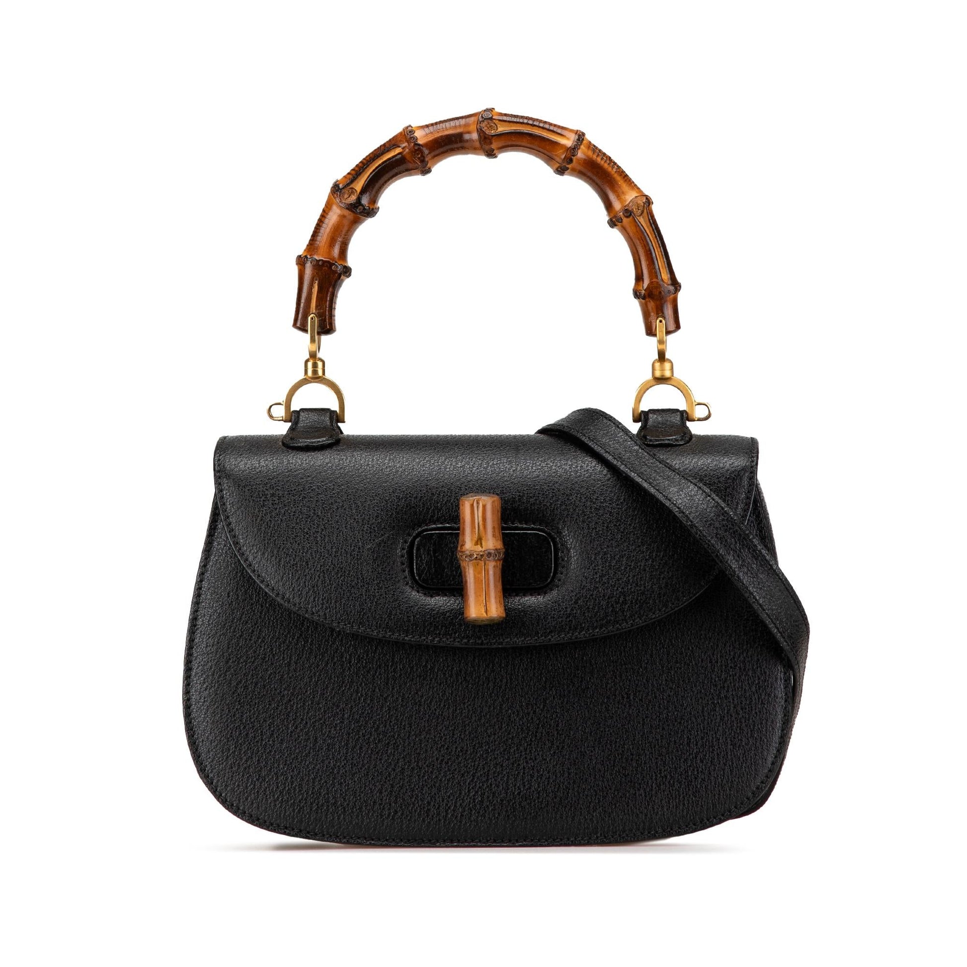 Gucci Bamboo Night Calf Calfskin Black Satchel Bag