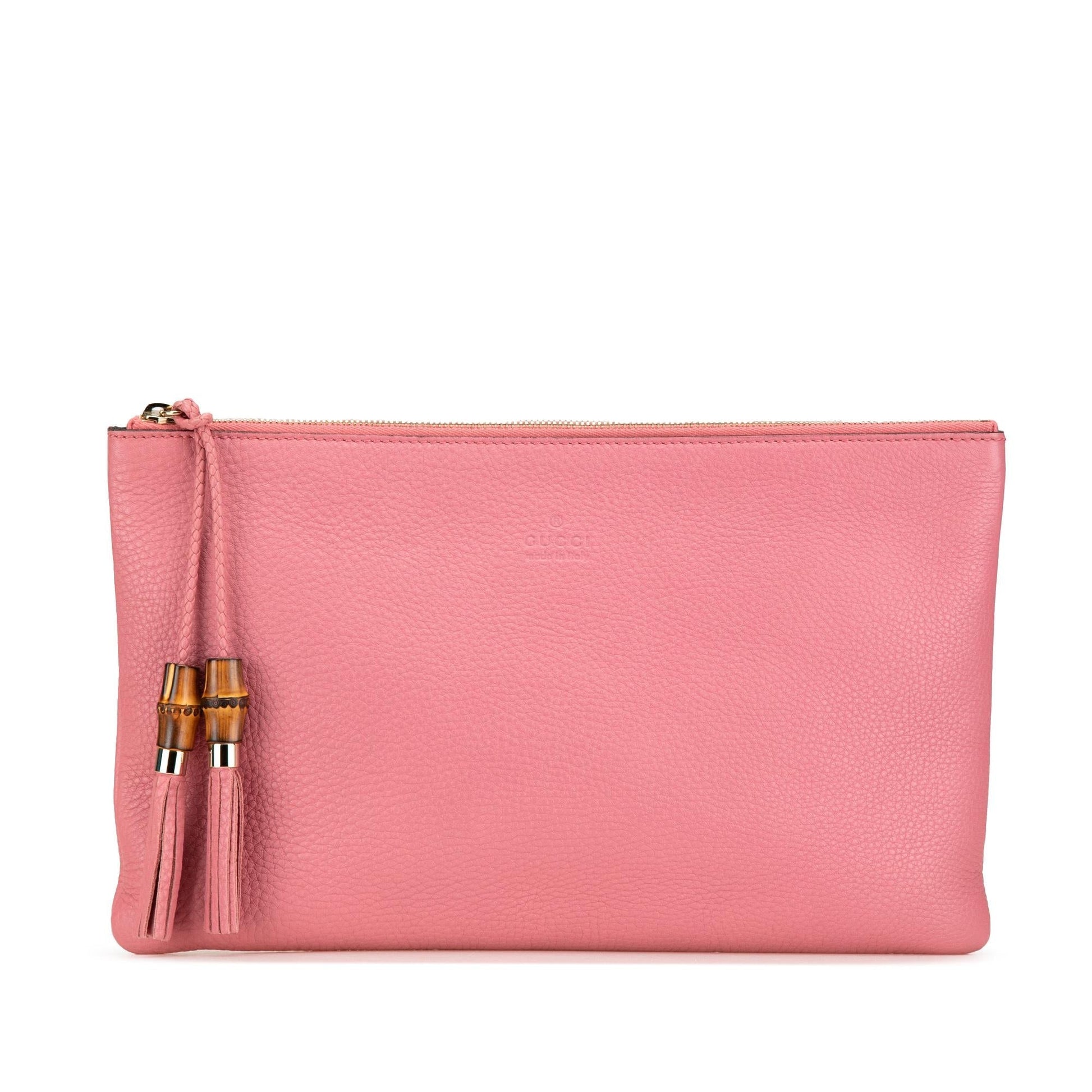 Gucci Bamboo Tassel Calf Calfskin Pink Clutch Bag Tassel Clutch