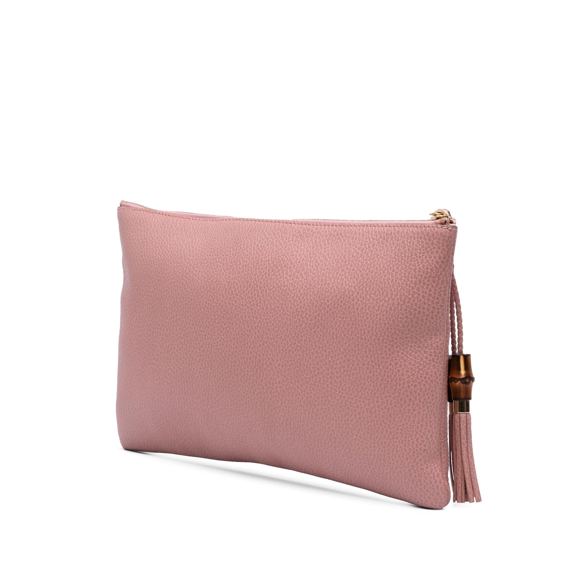 Gucci Bamboo Tassel Calf Calfskin Pink Clutch Bag Clutch 6