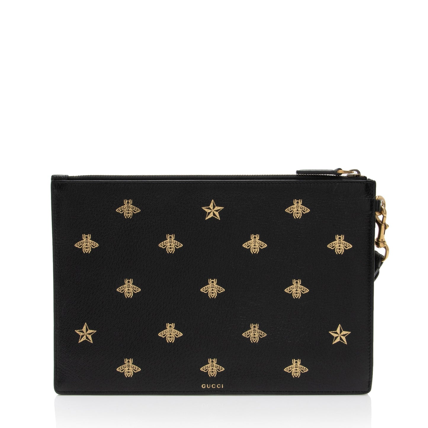 Gucci Bee Star Wristlet SHF-8glDSR Calfskin Black Clutch Bag