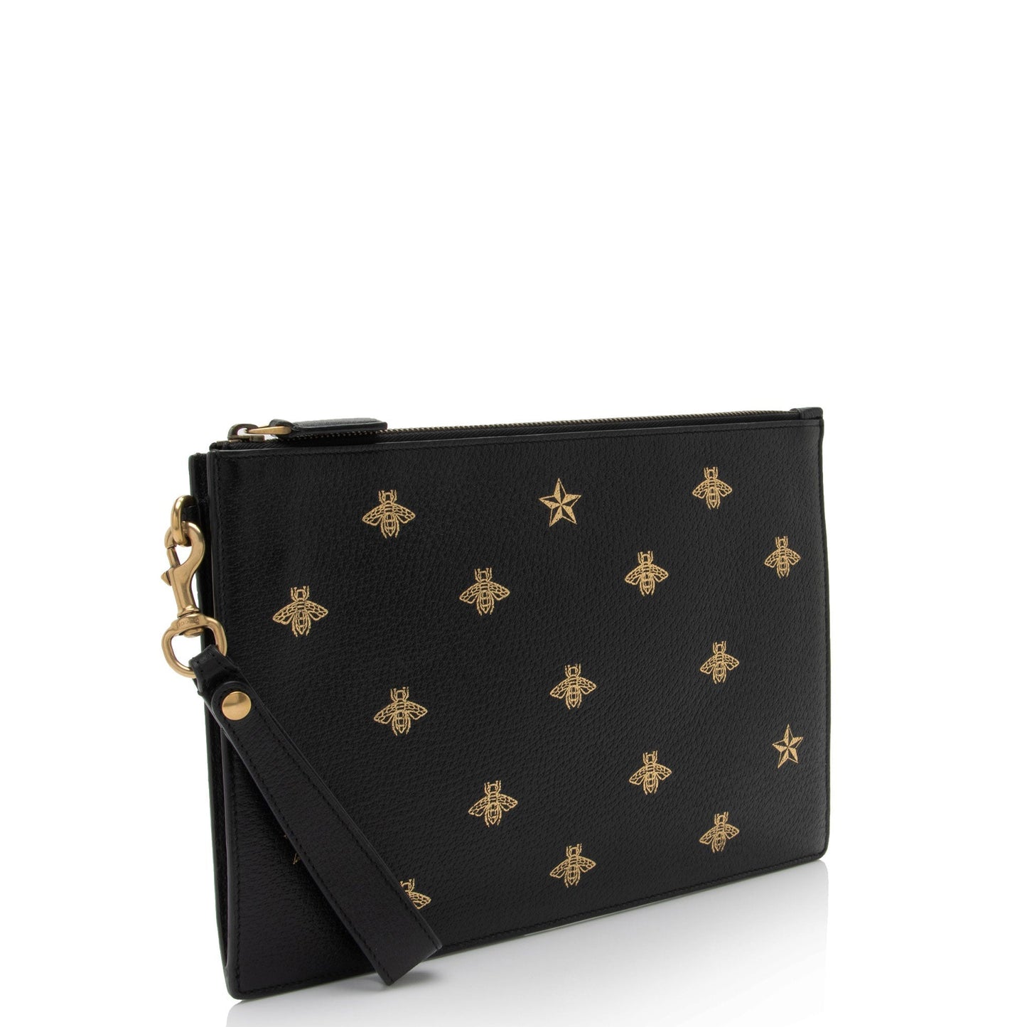 Gucci Bee Star Wristlet SHF-8glDSR Calfskin Black Clutch Bag