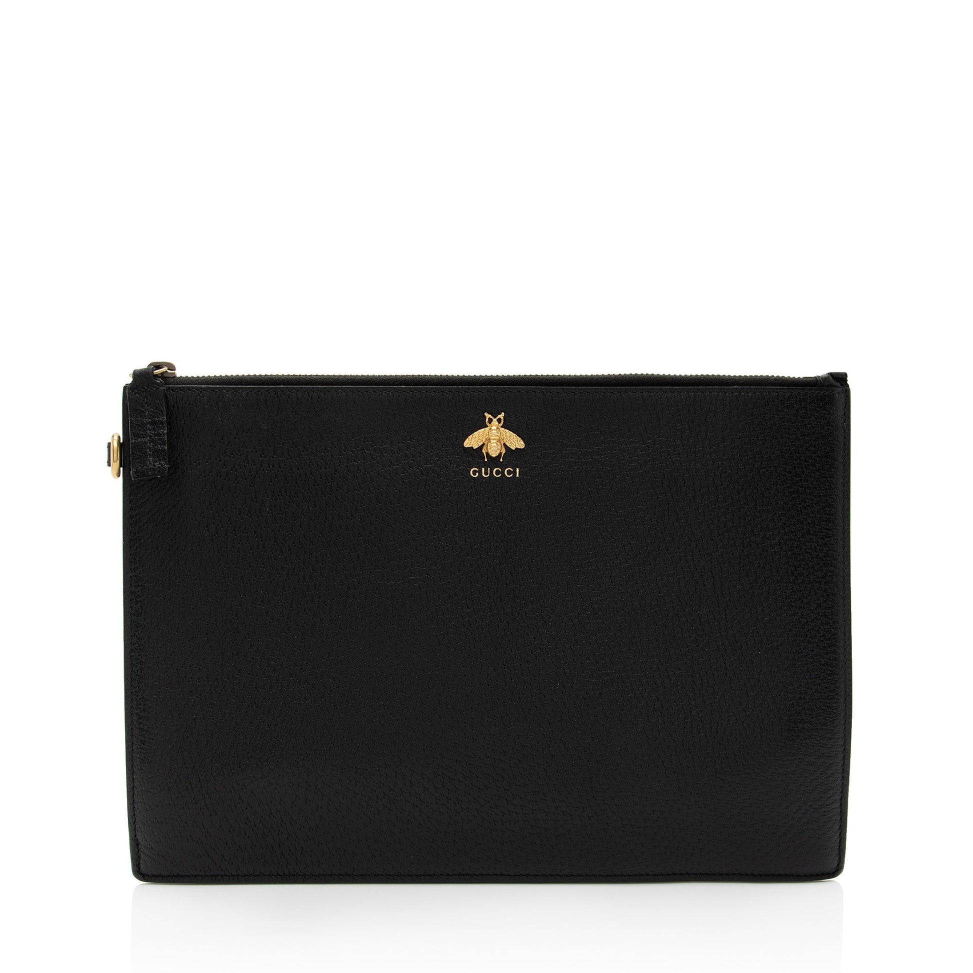 Gucci Bee Wristlet Calfskin Black Clutch Bag