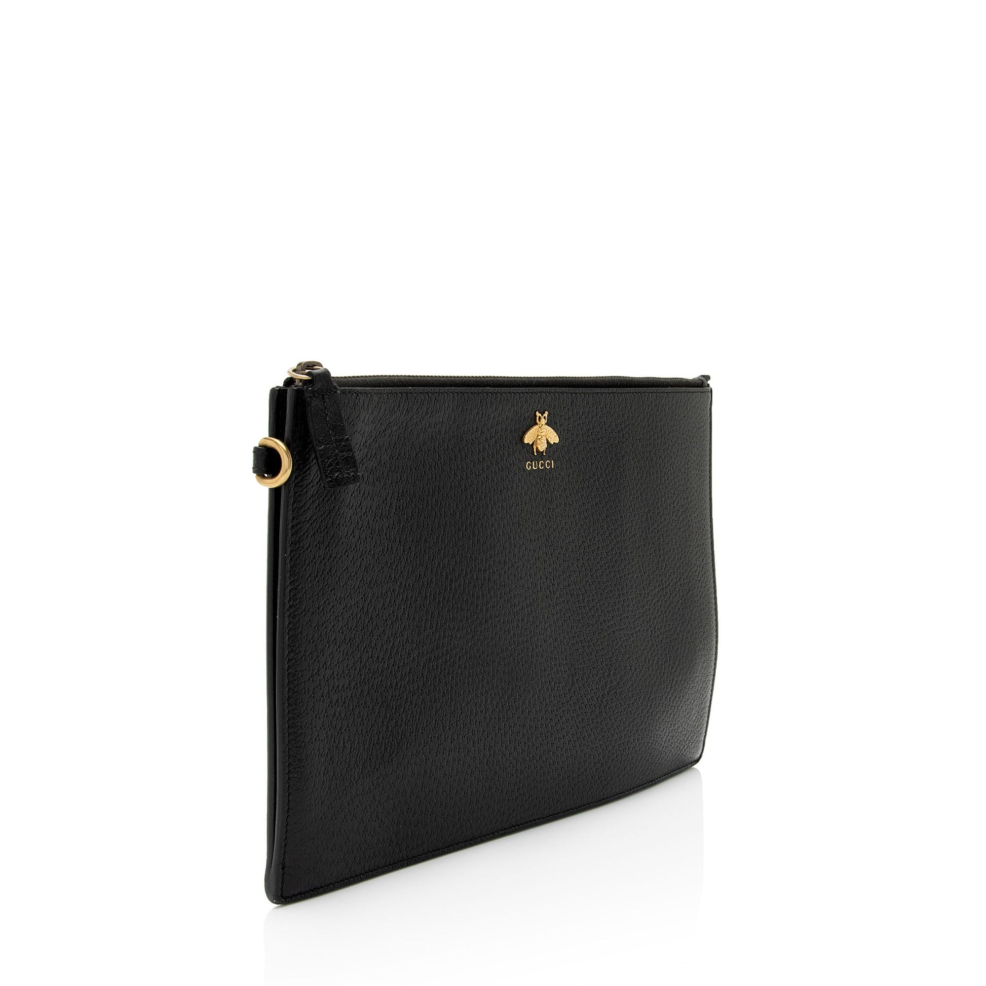 Gucci Bee Wristlet Calfskin Black Clutch Bag