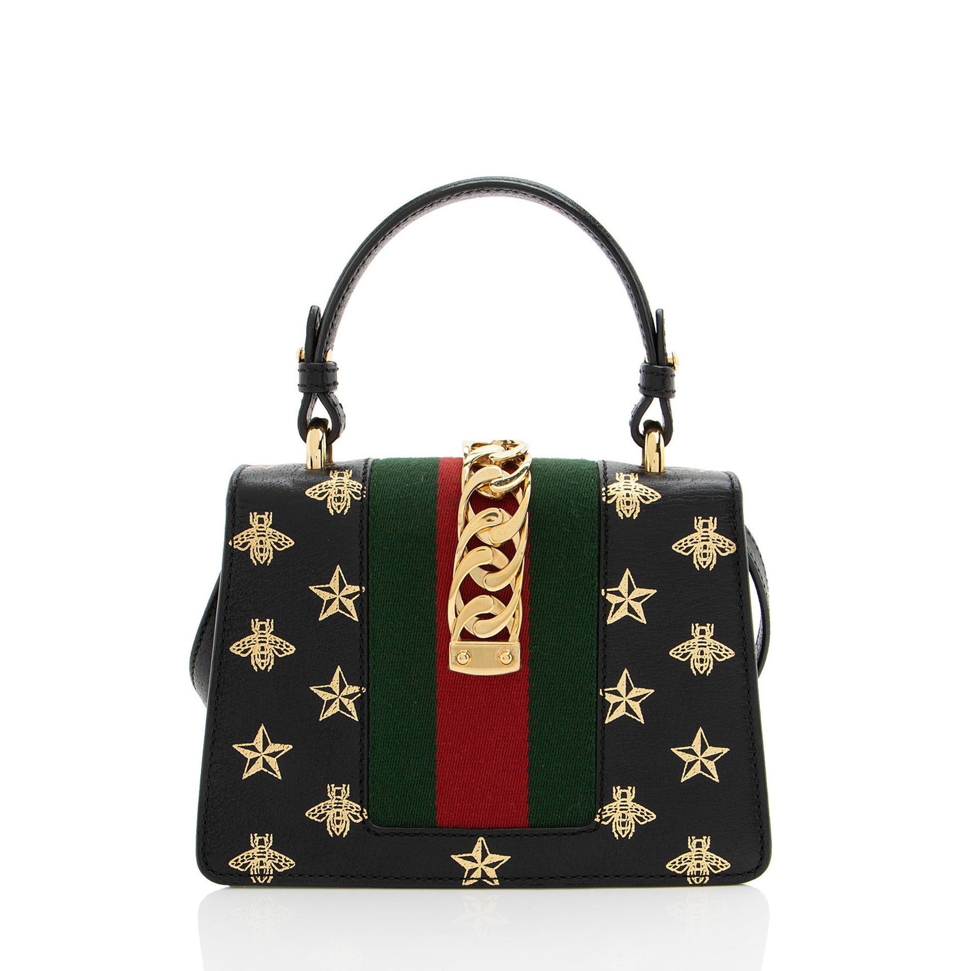 Gucci Bee & Star Sylvie Top Nylon Calfskin Blue Gold Satchel Bag