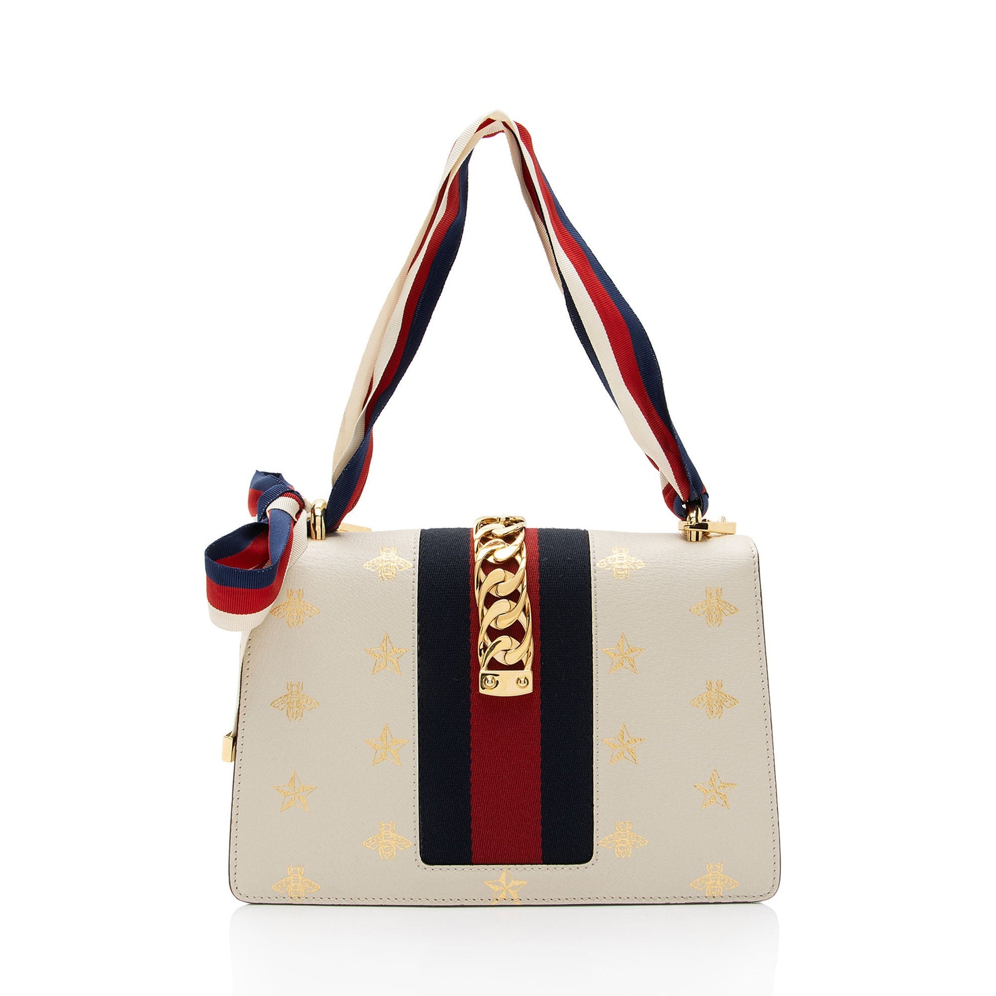 Gucci Bee & Star Sylvie Nylon Calfskin White Small Crossbody Bag