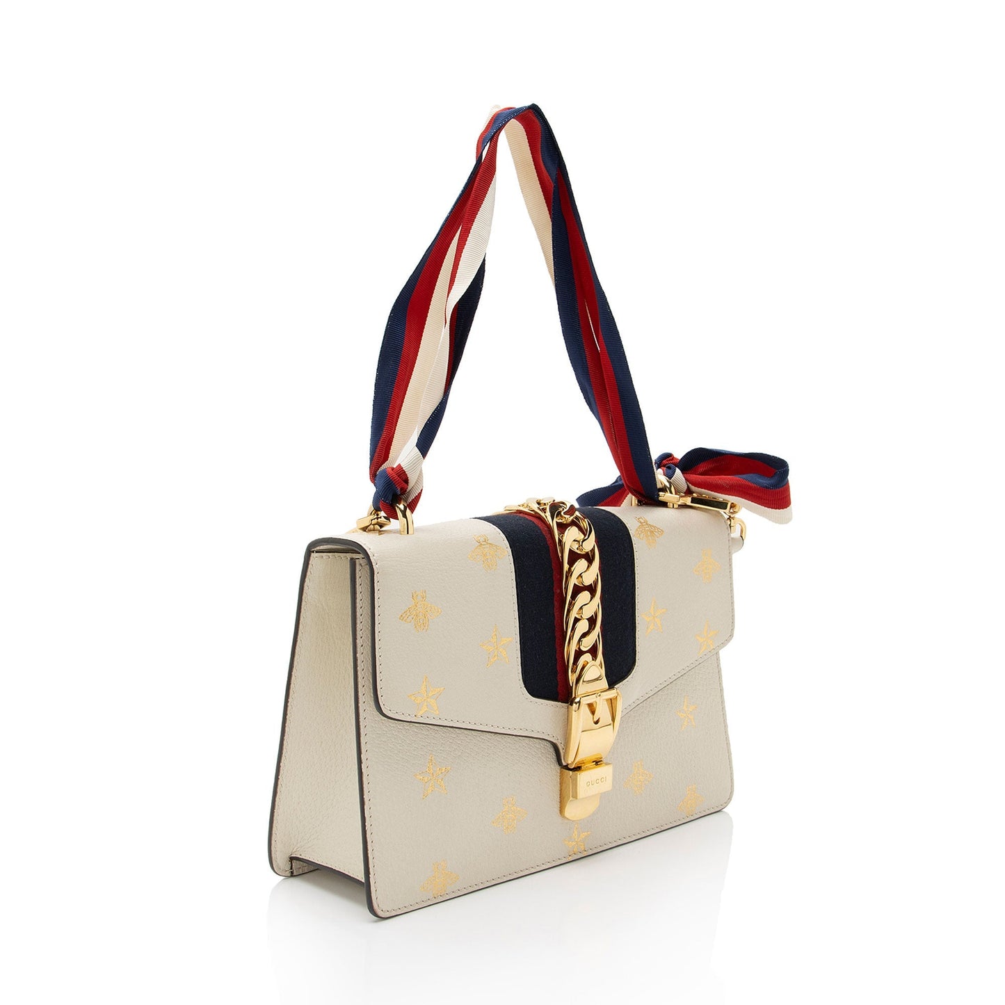 Gucci Bee & Star Sylvie Nylon Calfskin White Small Crossbody Bag