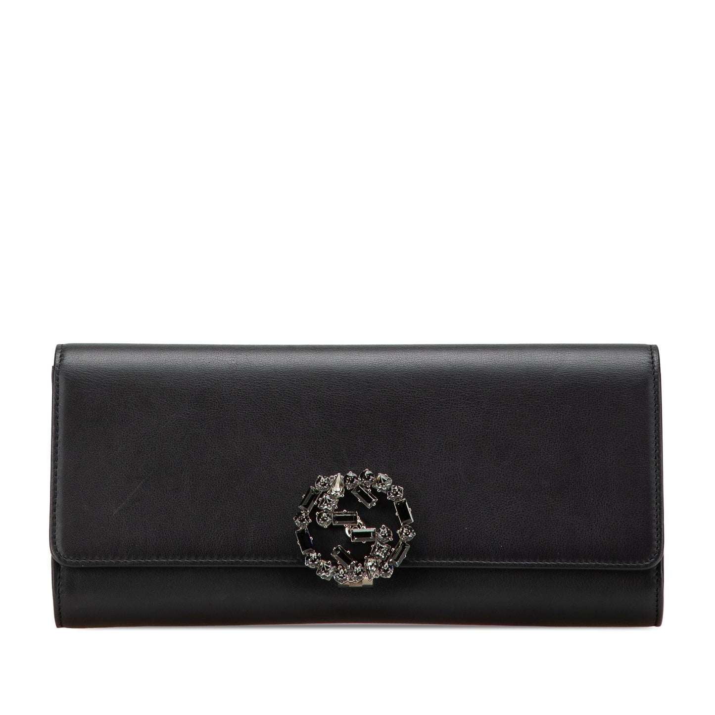 Gucci Crystals Broadway Calf Calfskin Black Clutch Bag