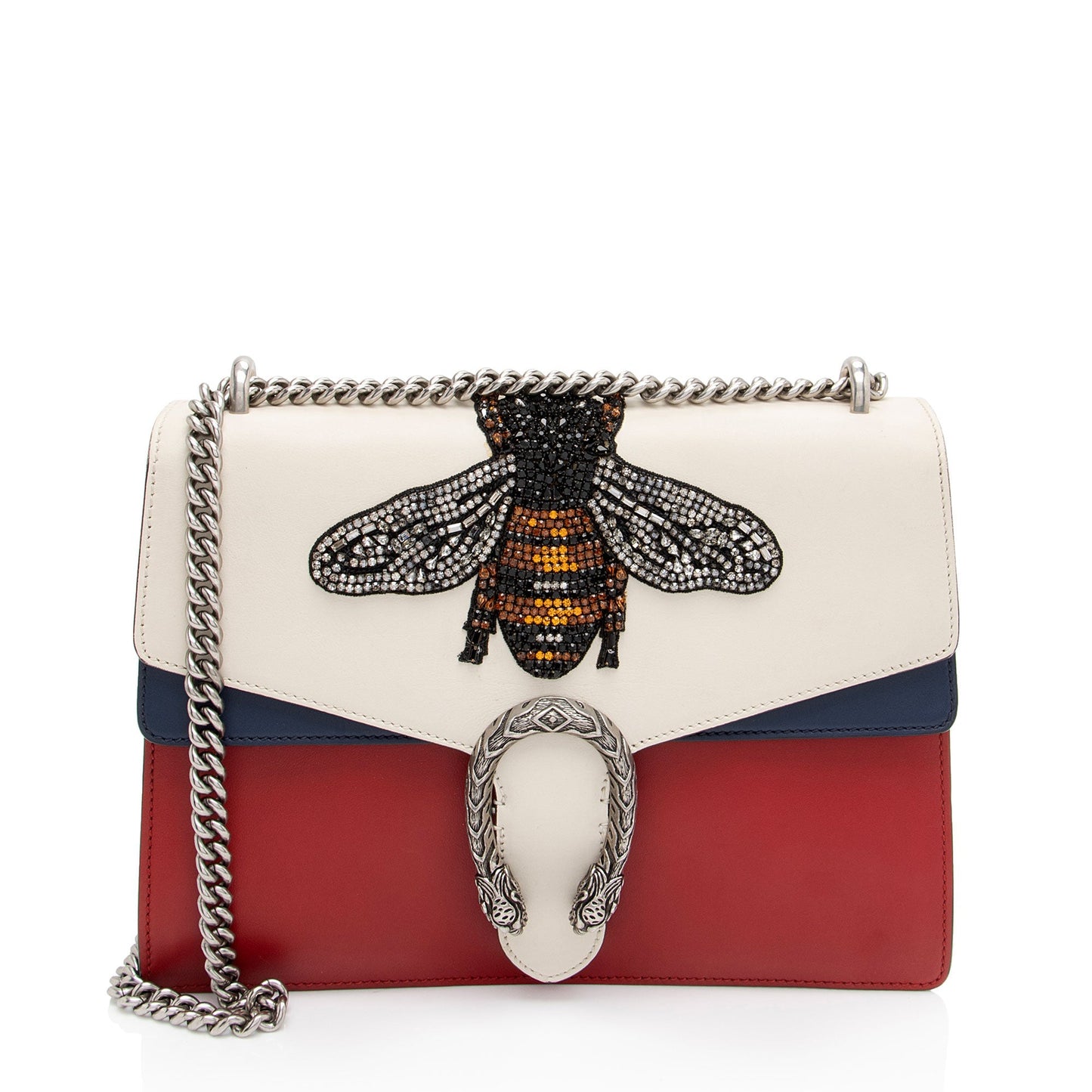 Gucci Embroidered Dionysus Bee Leather Calf Calfskin White Shoulder Bag