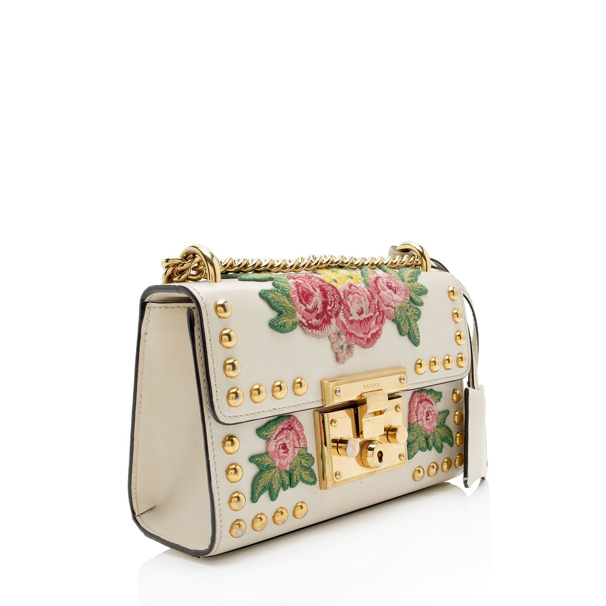 Gucci Embroidered Padlock SHF-IvAfyD Calfskin White Small Crossbody Bag
