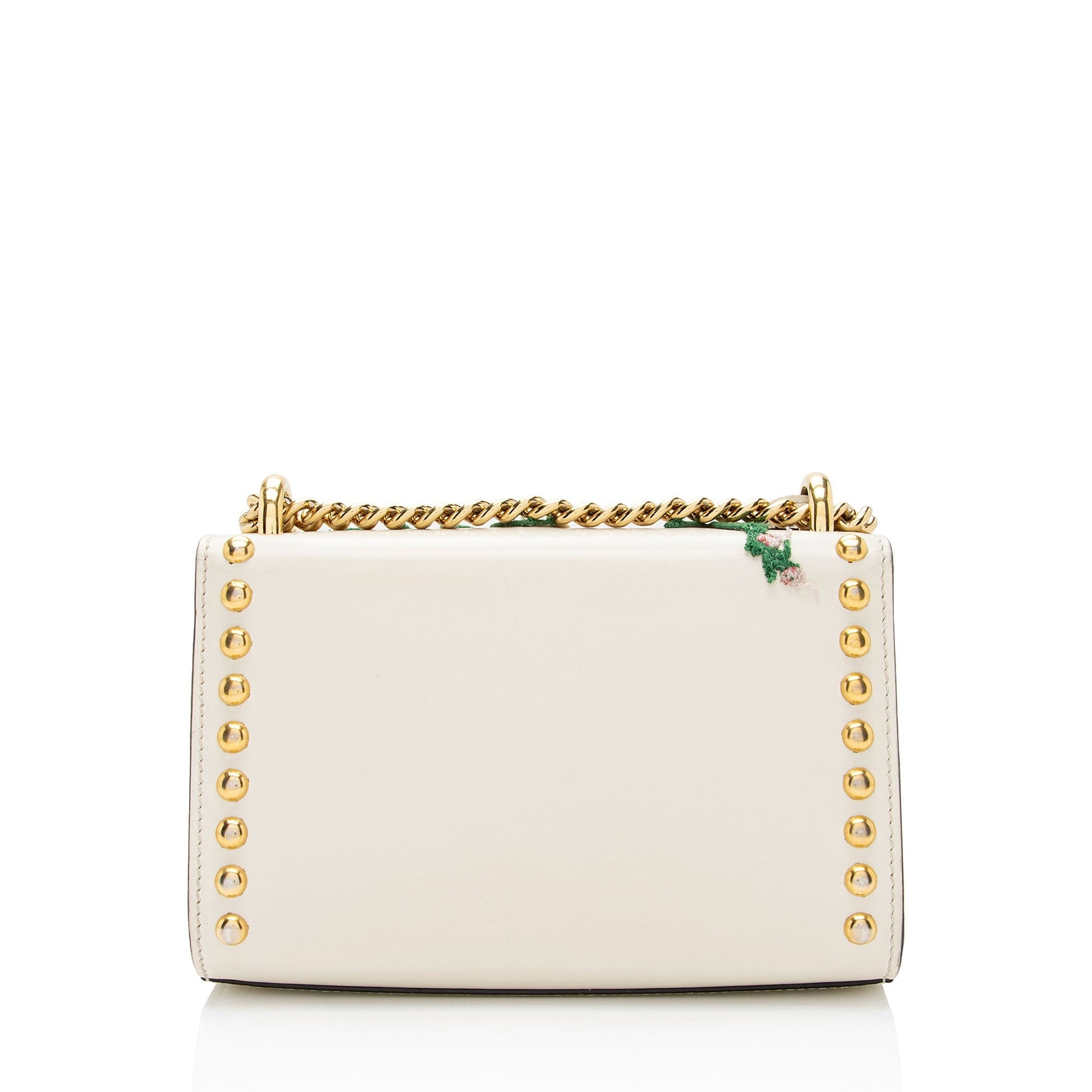 Gucci Floral Studded Padlock SHF-XfBq3s Calfskin White Small Crossbody Bag