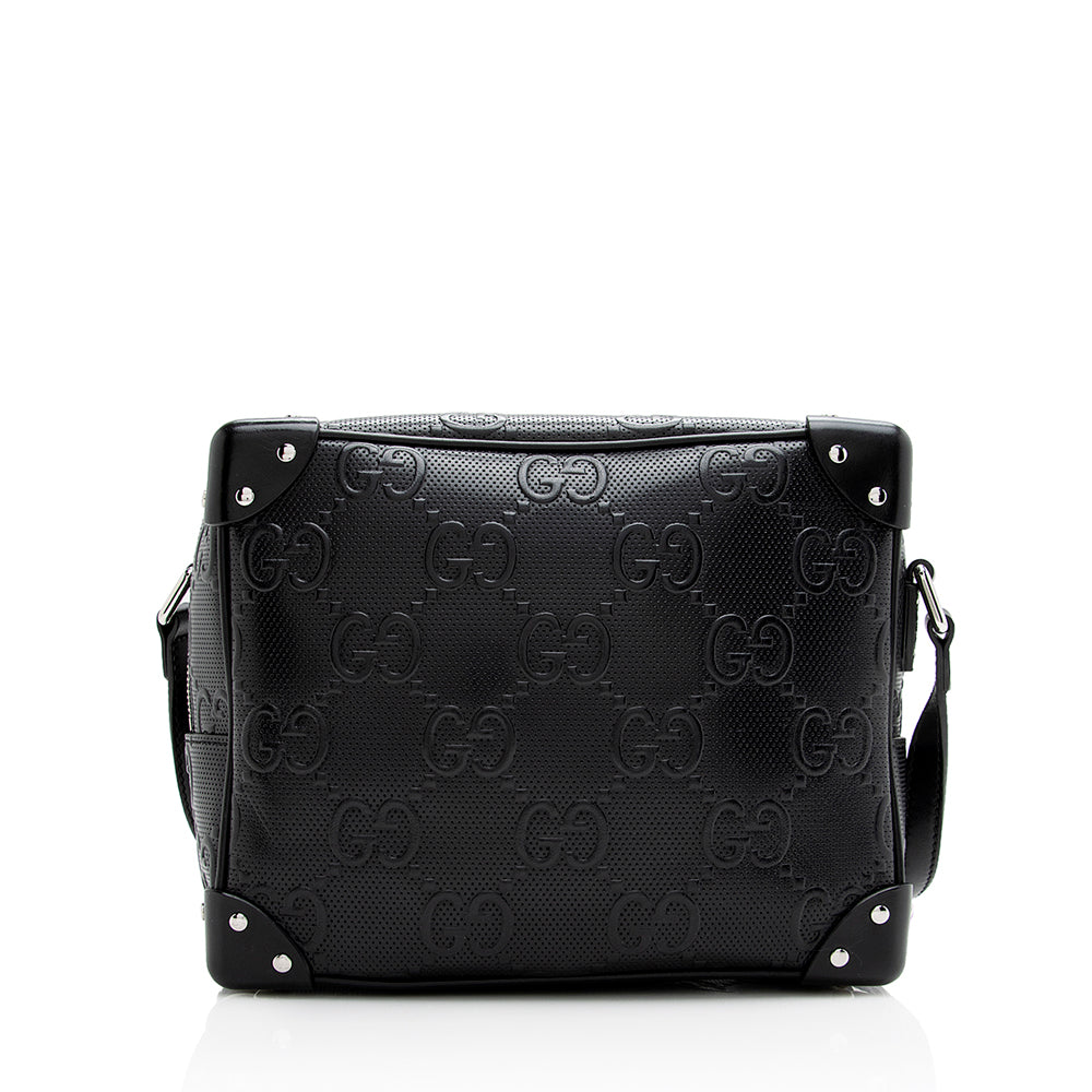 Gucci GG Embossed Square SHF Calfskin Black Crossbody Bag