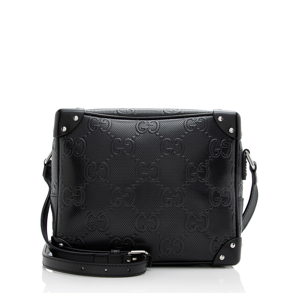 Gucci GG Embossed Square SHF Calfskin Black Crossbody Bag