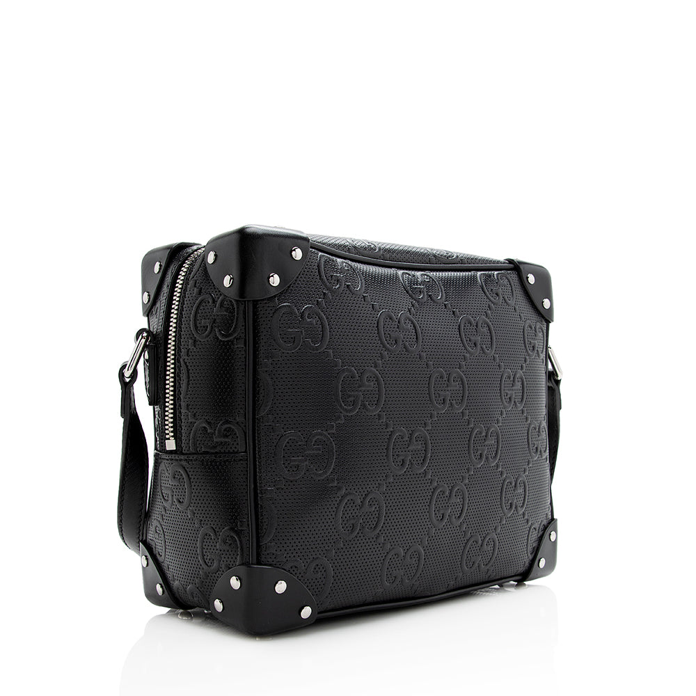 Gucci GG Embossed Square SHF Calfskin Black Crossbody Bag