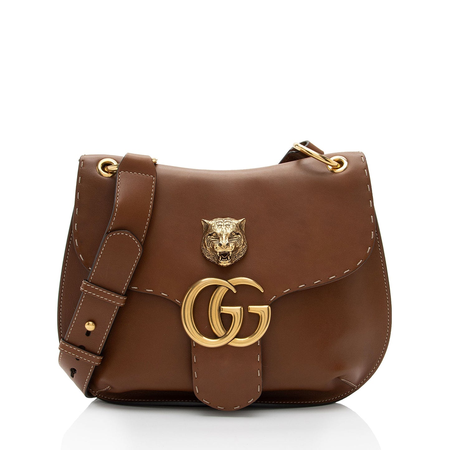 Gucci GG Marmont Tiger Calfskin Brown Shoulder Bag