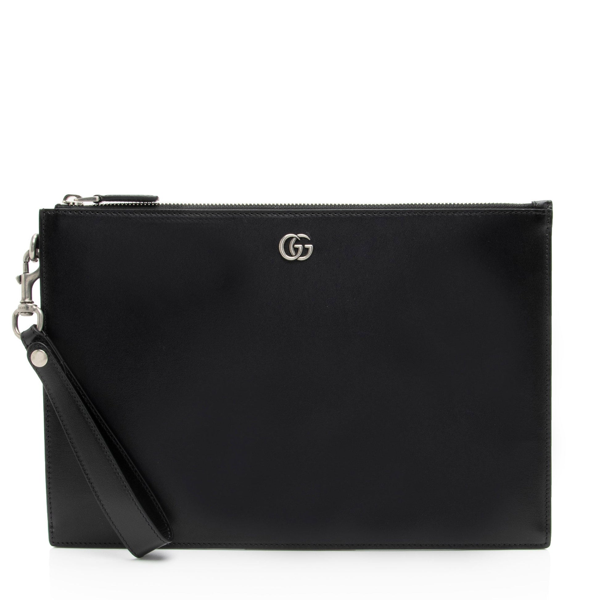 Gucci GG Marmont Zip Pouch Calfskin Black Clutch Bag