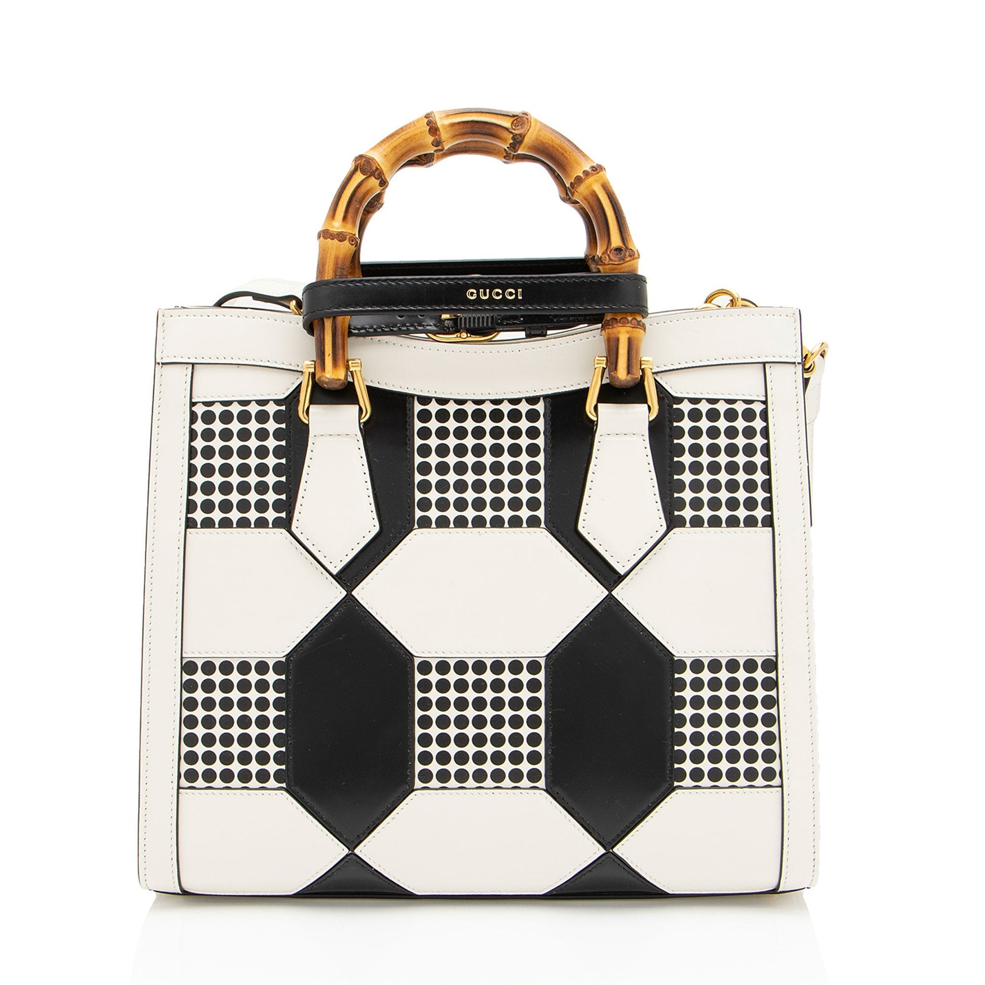 Gucci Geometric Inlay Diana SHF-31a6lc Calfskin Black White Small Tote Bag