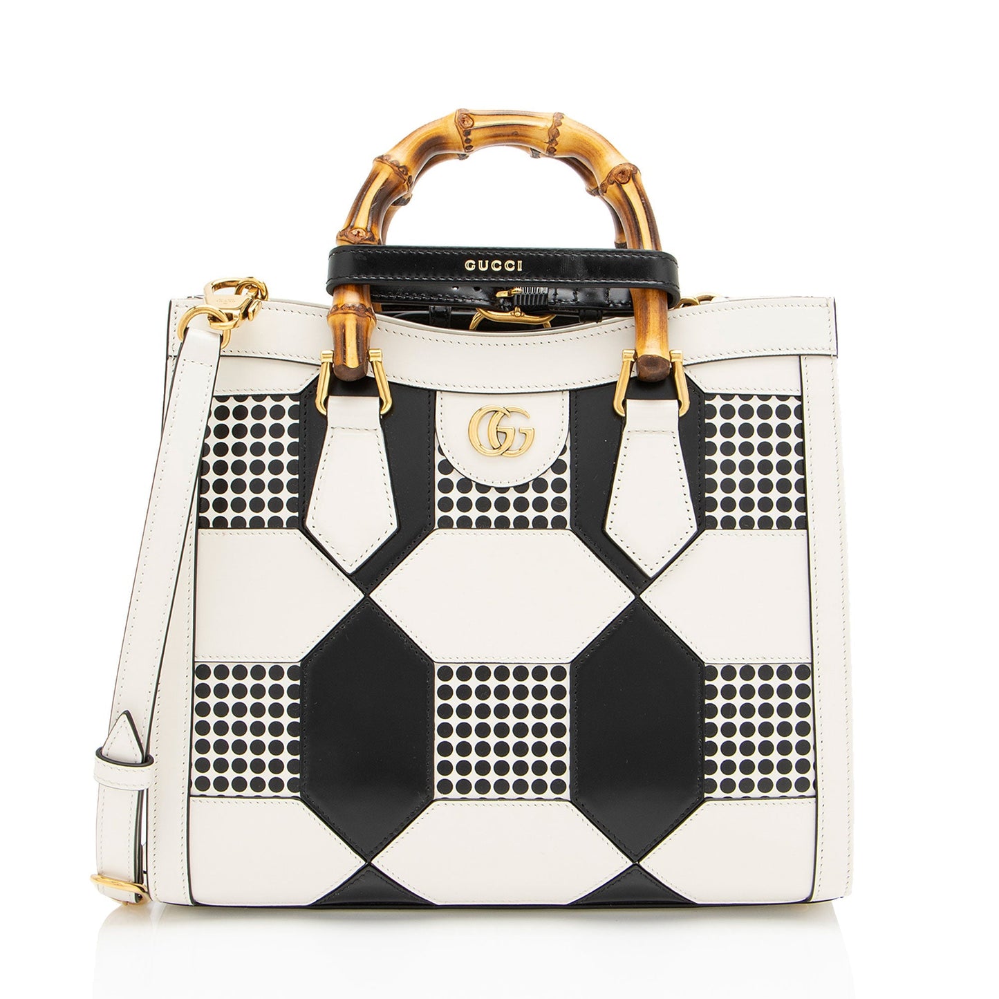 Gucci Geometric Inlay Diana SHF-31a6lc Calfskin Black White Small Tote Bag