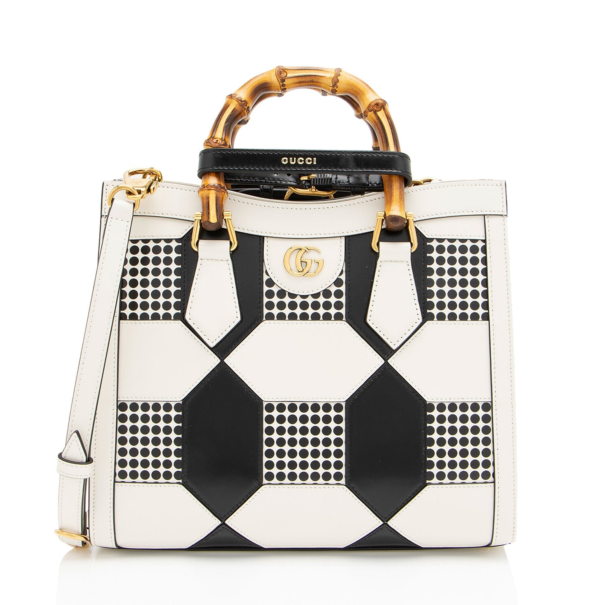 Gucci Geometric Inlay Diana SHF-31a6lc Calfskin Black White Small Tote Bag