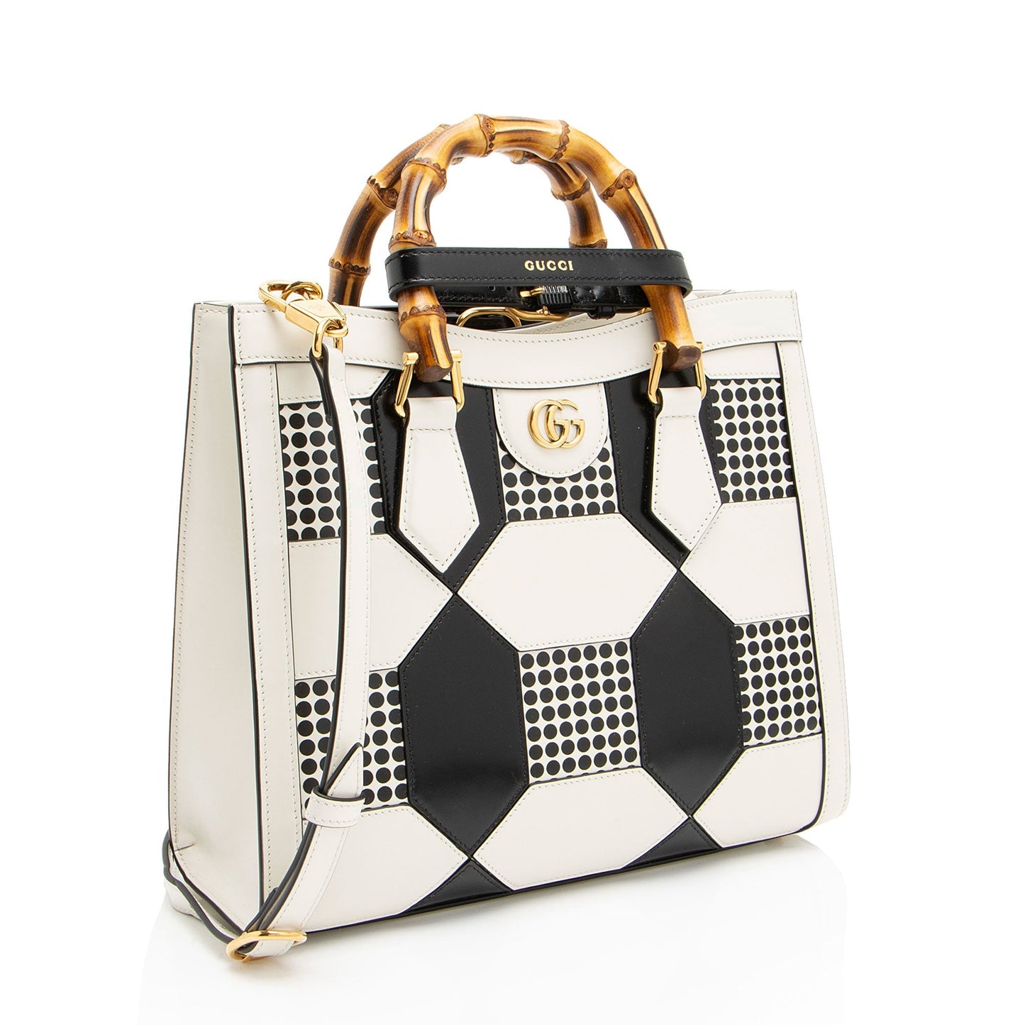 Gucci Geometric Inlay Diana SHF-31a6lc Calfskin Black White Small Tote Bag