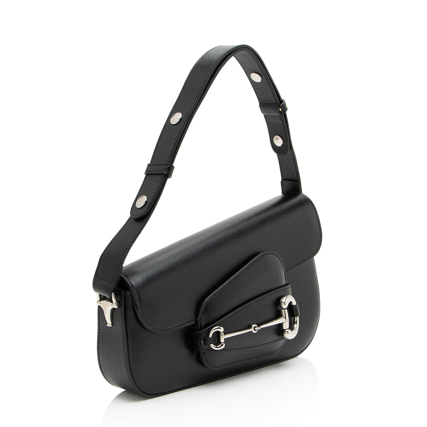 Gucci Horsebit Asymmetric Calfskin Black Small Shoulder Bag