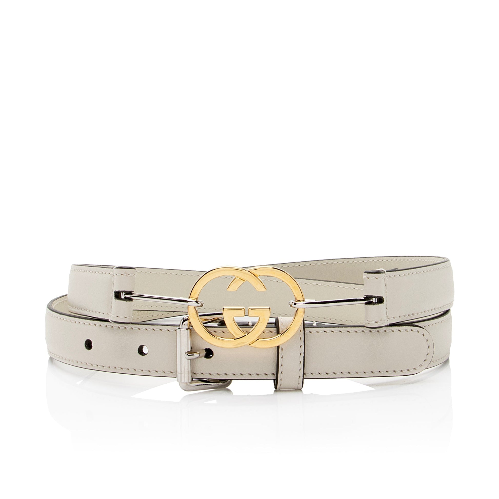 Gucci Interlocking G Slim Belt - Calfskin White Accessory