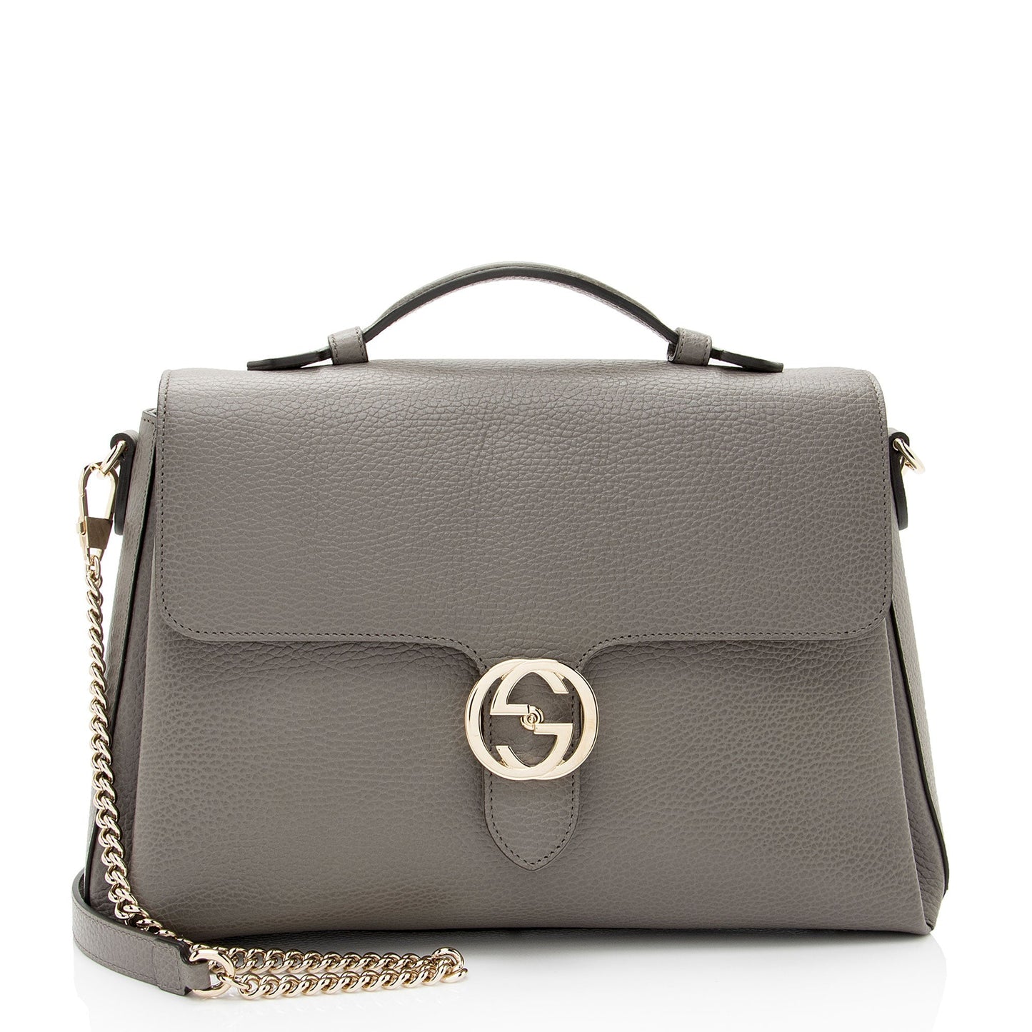 Gucci Interlocking G SHF-AHOWbQ Calfskin Grey Medium Top Handle Shoulder Bag