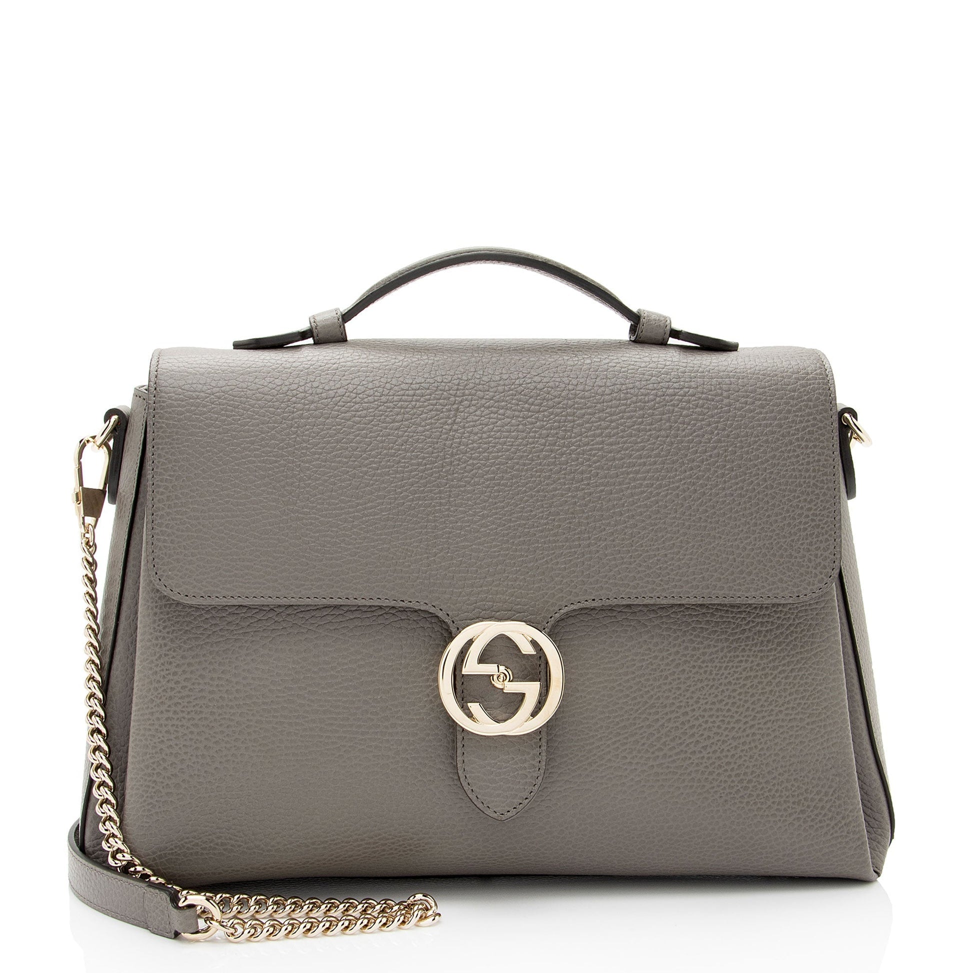 Gucci Interlocking G SHF-AHOWbQ Calfskin Grey Medium Top Handle Shoulder Bag