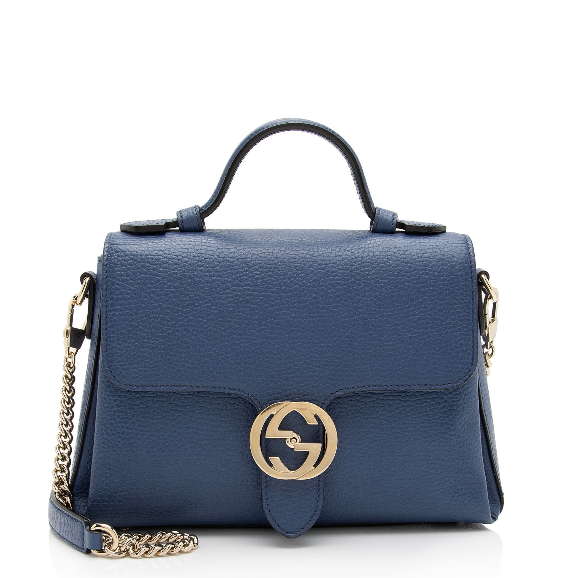 Gucci Interlocking G SHF-2x4YHi Calfskin Blue Small Top Handle Crossbody Bag