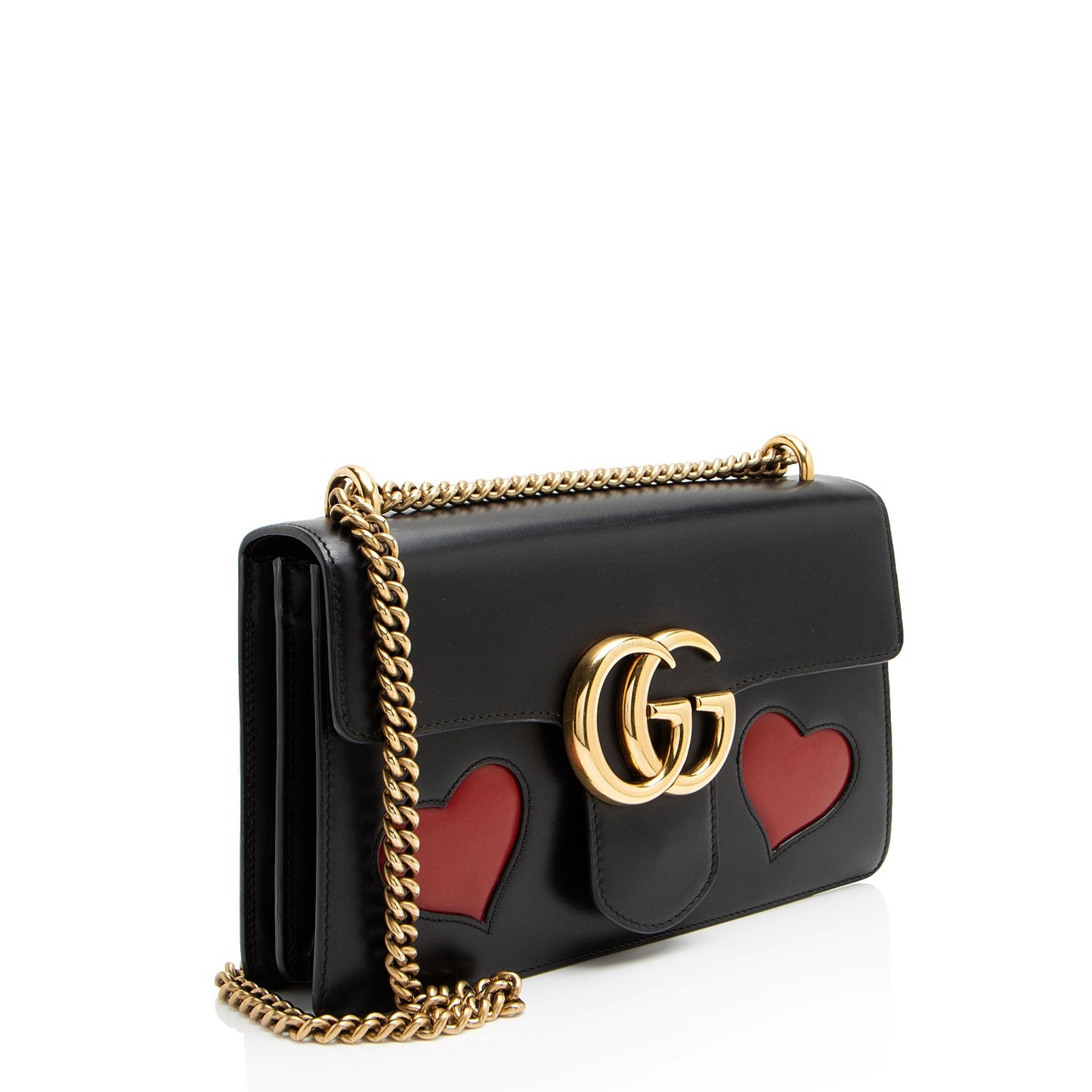 Gucci Malaga Kid Heart GG Marmont Calfskin Black Red Small Shoulder Bag